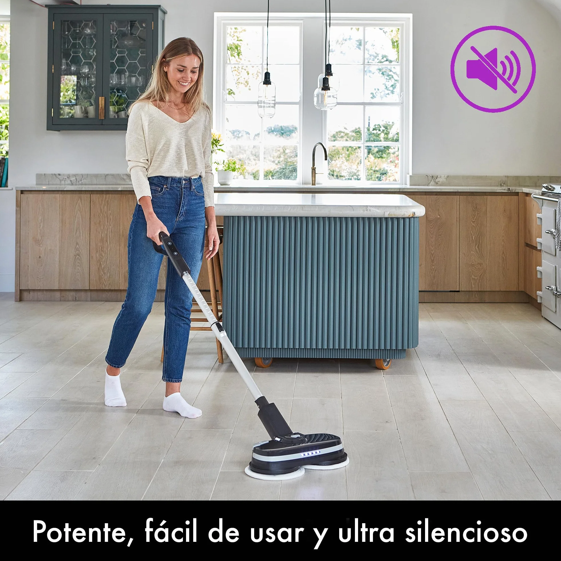 AirCraft Home, PowerGlide Limpiador y Pulidor de Suelos Duros Inalámbrico con 8 Almohadillas, Batería Recargable para Madera, Baldosas, Terrazo y Laminado