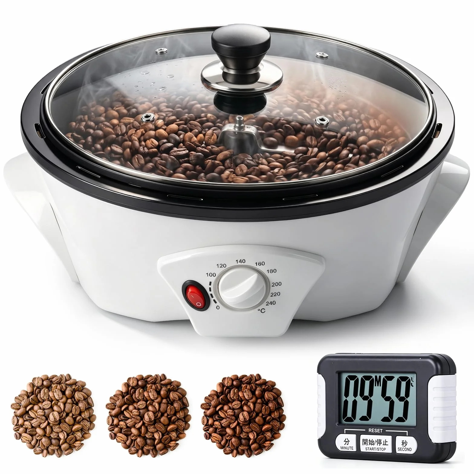 Tostador de Café 500g 0-240℃ 1200W con Temporizador