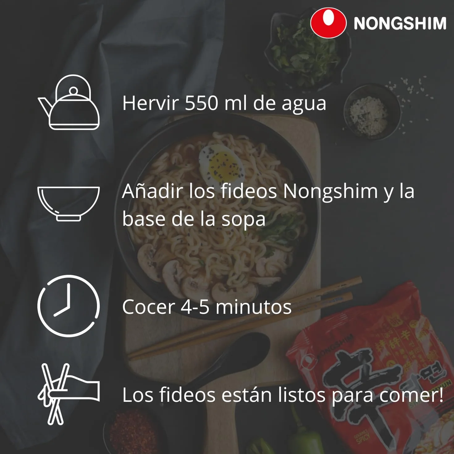 NONGSHIM Sopa De Fideos Instantánea Kimchi, Paquete De 20 (20 X 120 GR)