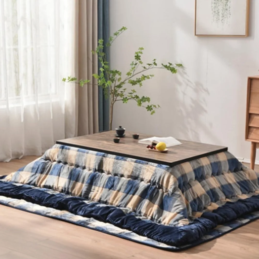 Mesa Kotatsu Kotatsu Edredón con Patrón A Cuadros Juego De 4 Piezas Mesa Kotatsu Calefactora Juego De Mesa Kotatsu De Estilo Japonés Mesa De Centro De Sala De Estar (Color : Azul, S : 75 * 75 * 38CM)
