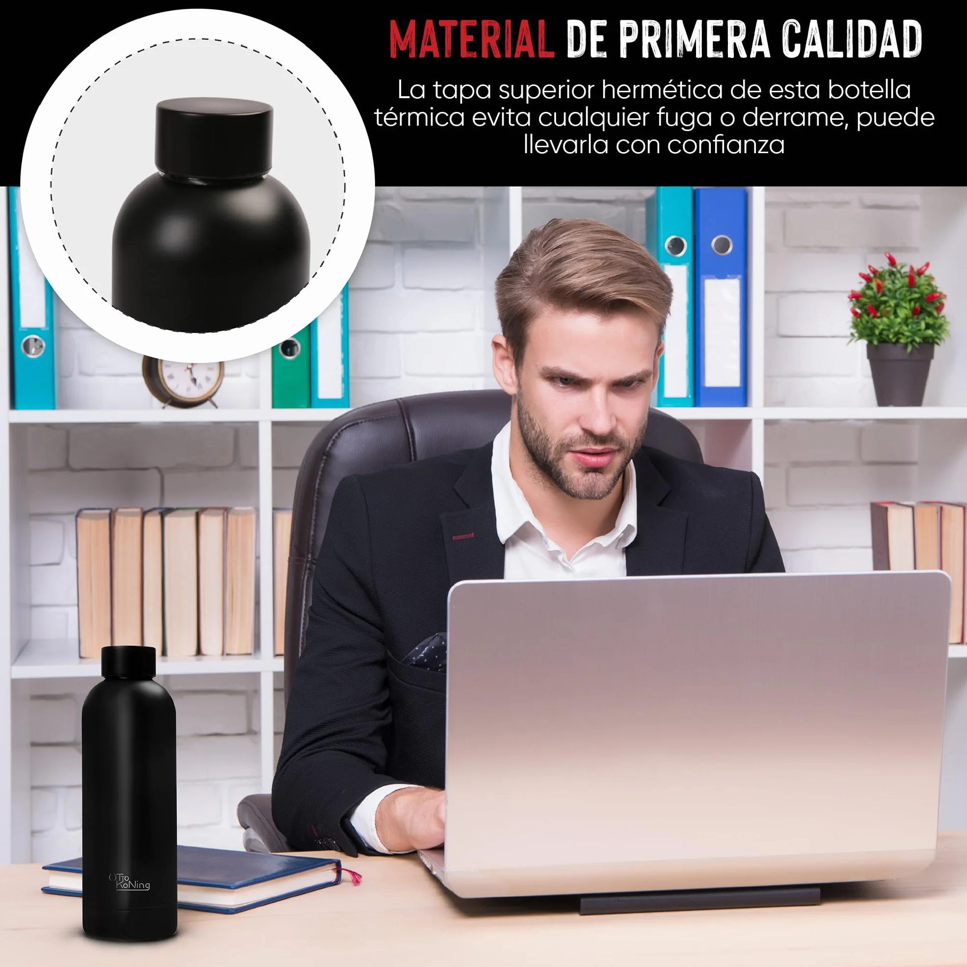 Botella de Agua Acero Inoxidable 500ml-Otto Koning-Botella Térmica con Doble Aislamiento al vacío para 12 Horas de Bebida Caliente y 24 Horas de Bebida Fría. Termo a Prueba de Fugas Libre BPA