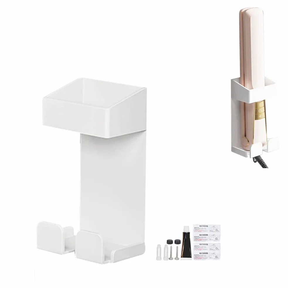 Soporte para secador de pelo de acero inoxidable para montaje en pared, soporte para rizador, cesta organizadora de almacenamiento de herramientas de peinado para sostener secador de pelo,