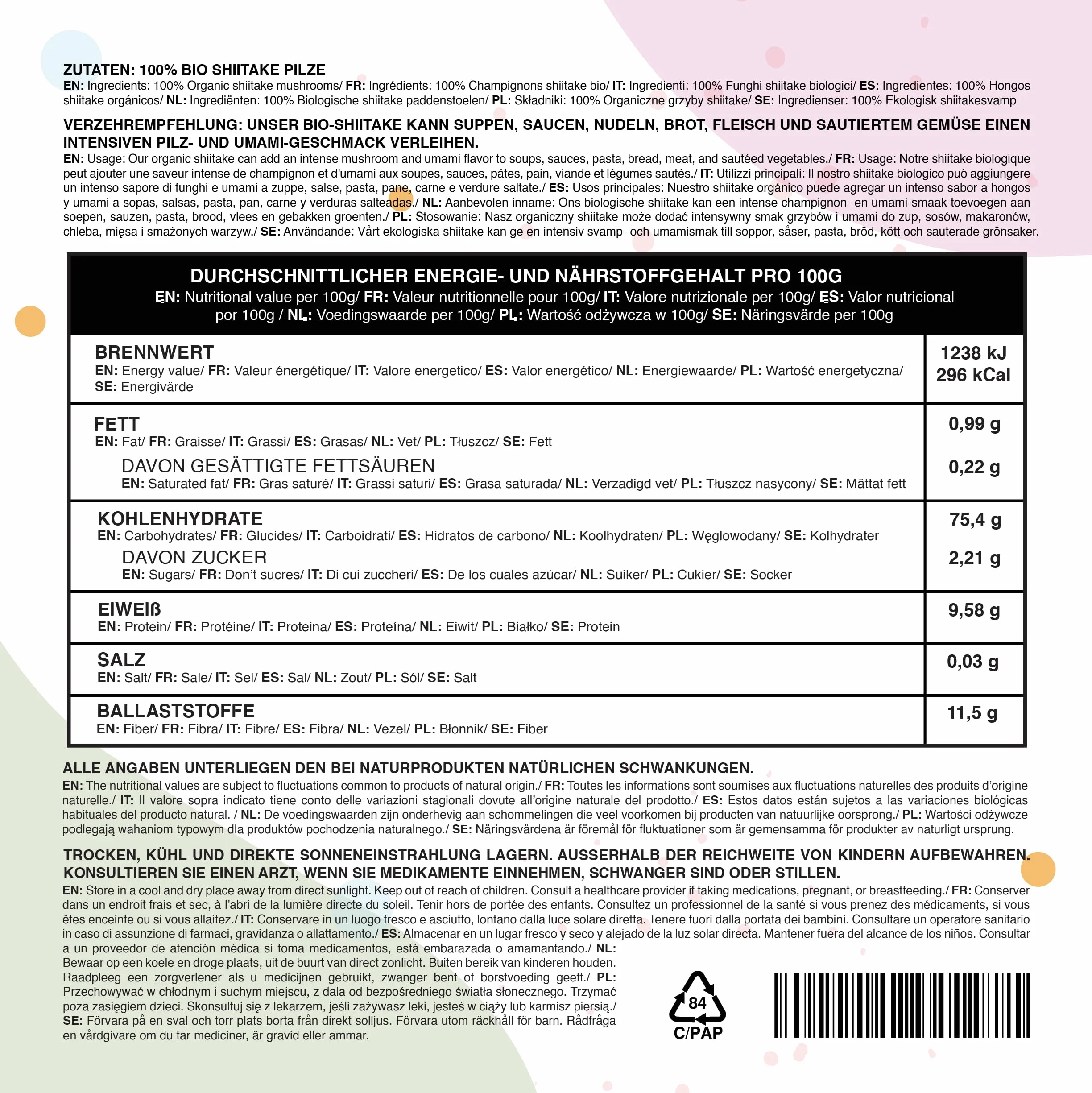 Setas Shiitake Deshidratadas Orgánicas 100g Hongos Secos para Cocinar