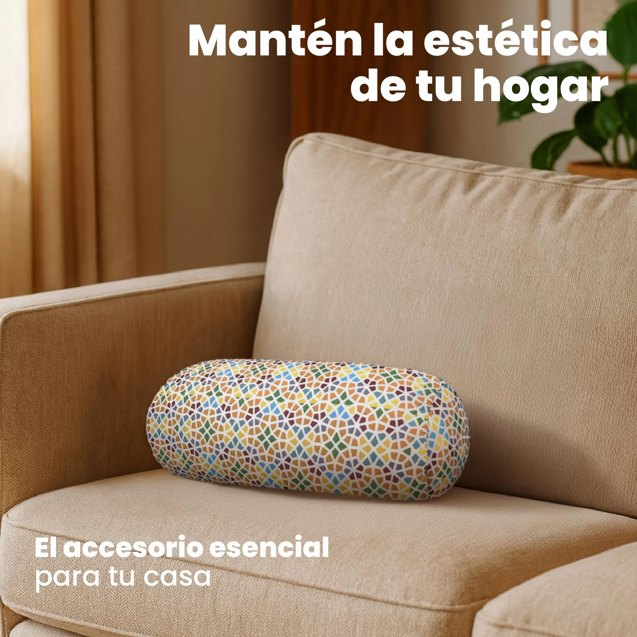 Cojín Redondo Anti-Estrés Relax 35x15 cm Alivio Cervicales Lumbares Relleno Bolitas Lycra Lavable