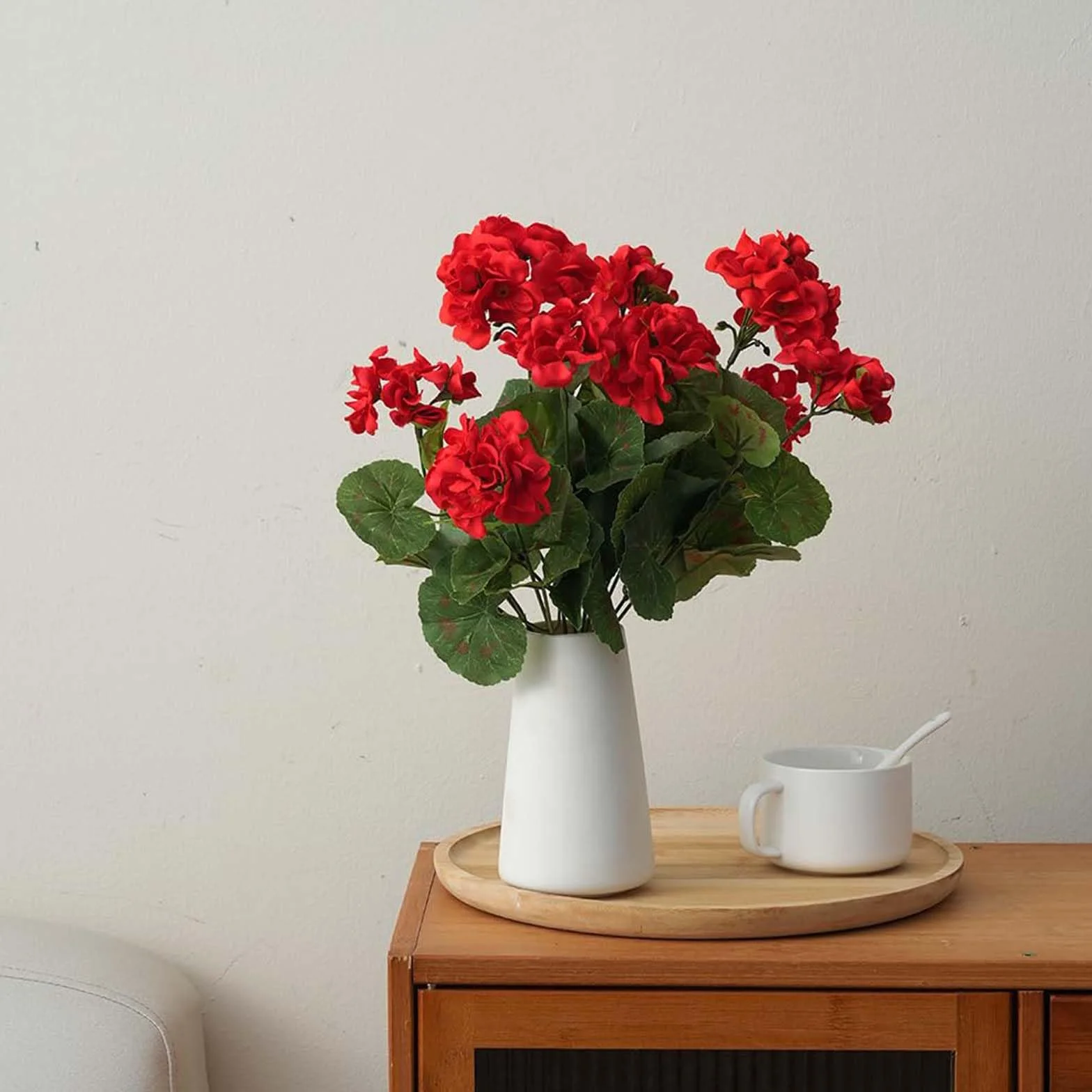 Geranios Artificiales Exterior Laelfe 4 Ramos Flores Decoracion Hogar Balcón Jardin Patio Maceta Colgante Rojo