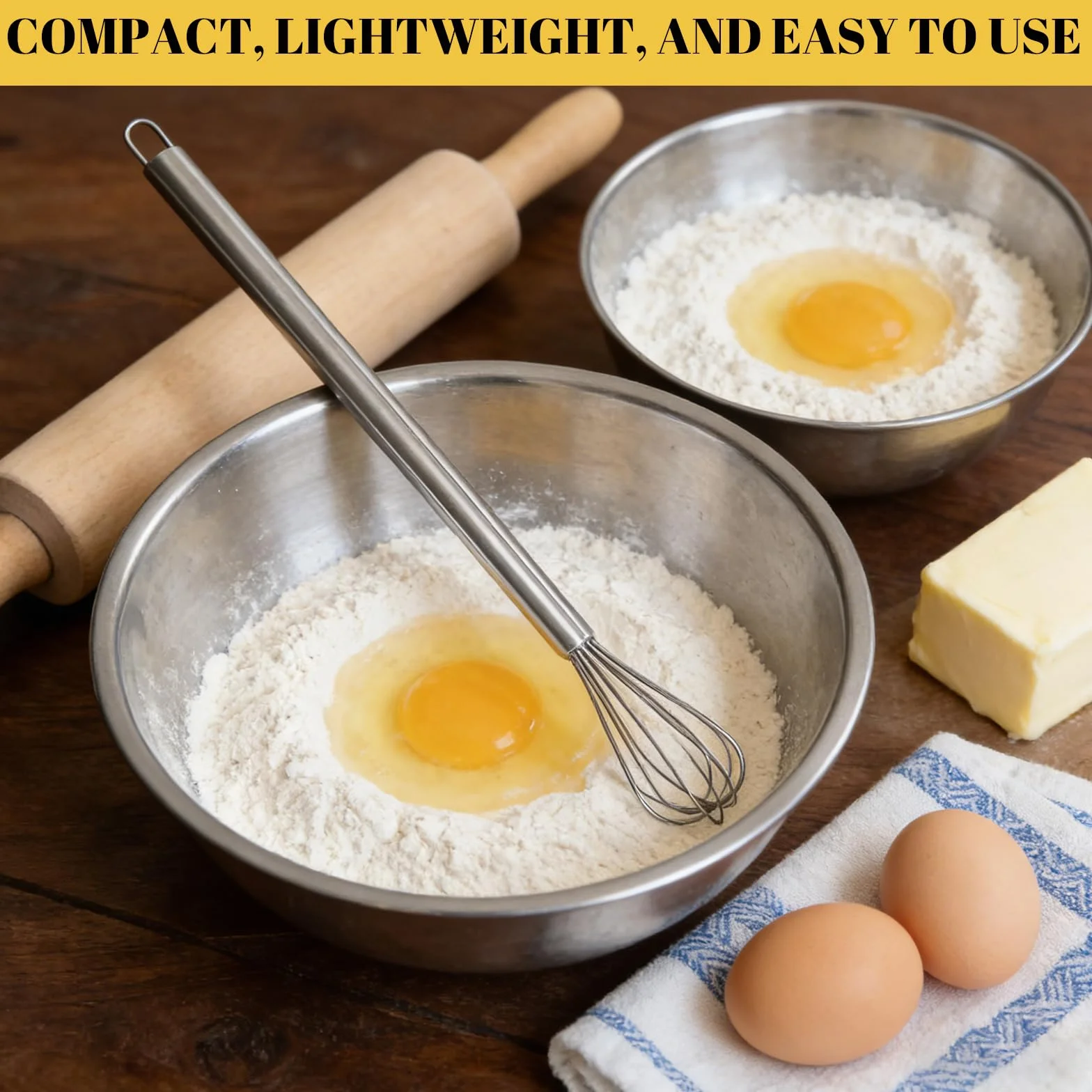 2 Piezas Varillas Cocina de Acero Inoxidable, Batidores Pequeños, Mini Batidora Manual para Tazas Adecuado para Mezclar Masa, Huevos, Batir Espuma y Batir Huevos