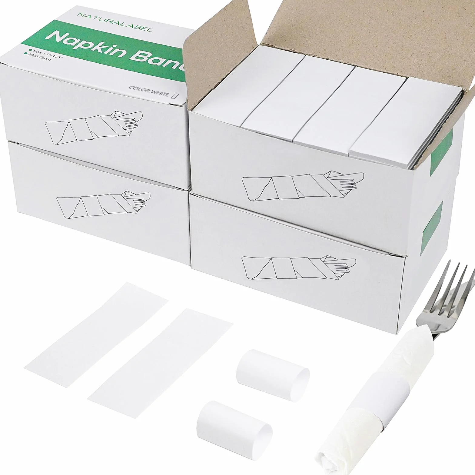 NATURALABEL 8000 servilleteros de papel a granel para pequeñas empresas, restaurantes, eventos, servilleteros autoadhesivos, paquete de 4 cajas, 2000 por caja (blanco)