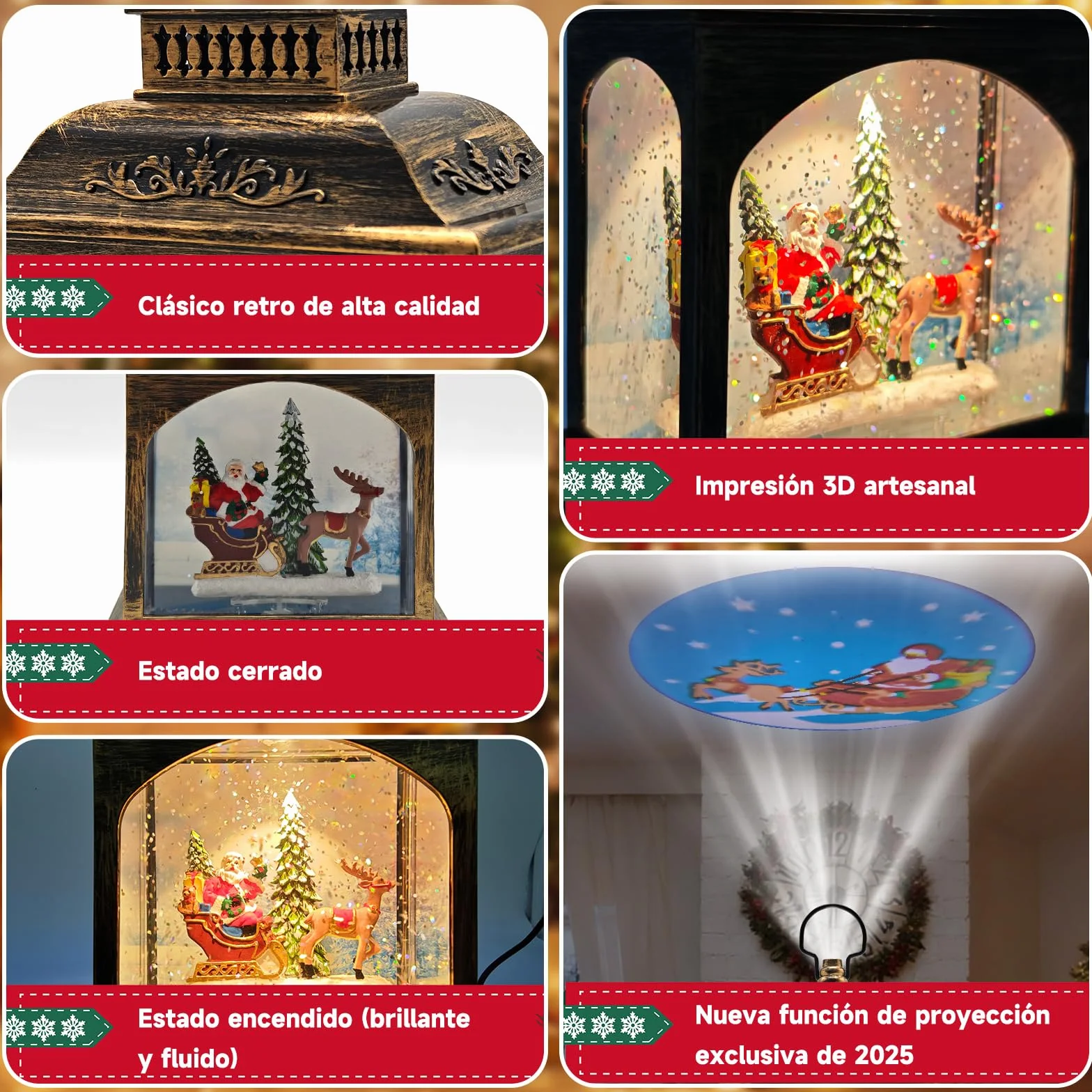 Globos de Nieve Navideños Musicales YYKY con Escena de Papá Noel, Linternas Navideñas Giratorias Luminoso 8 Canciones LED