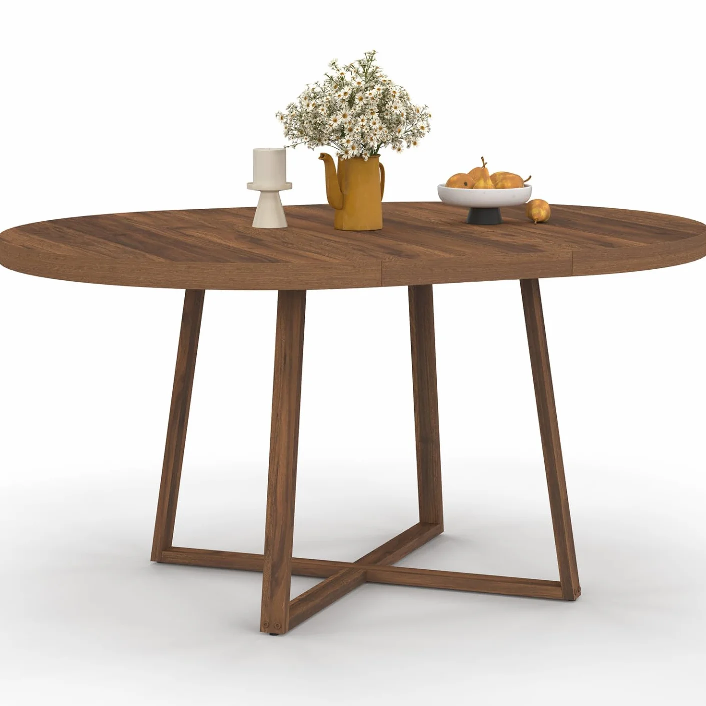 IDMarket - Mesa de Comedor Extensible Redonda Selma 4-8 Personas Nogal 110-150 cm