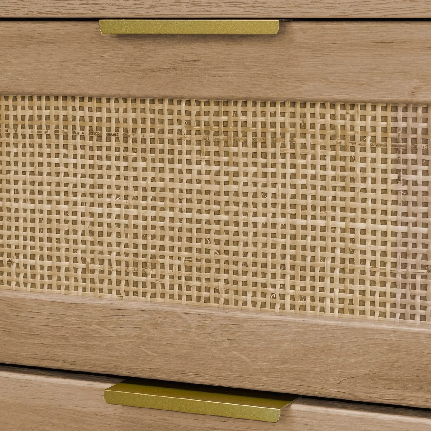 sweeek - Cómoda de Madera y caña Redondeada, 6 cajones, Eva, Natural, 120x39x79 cm