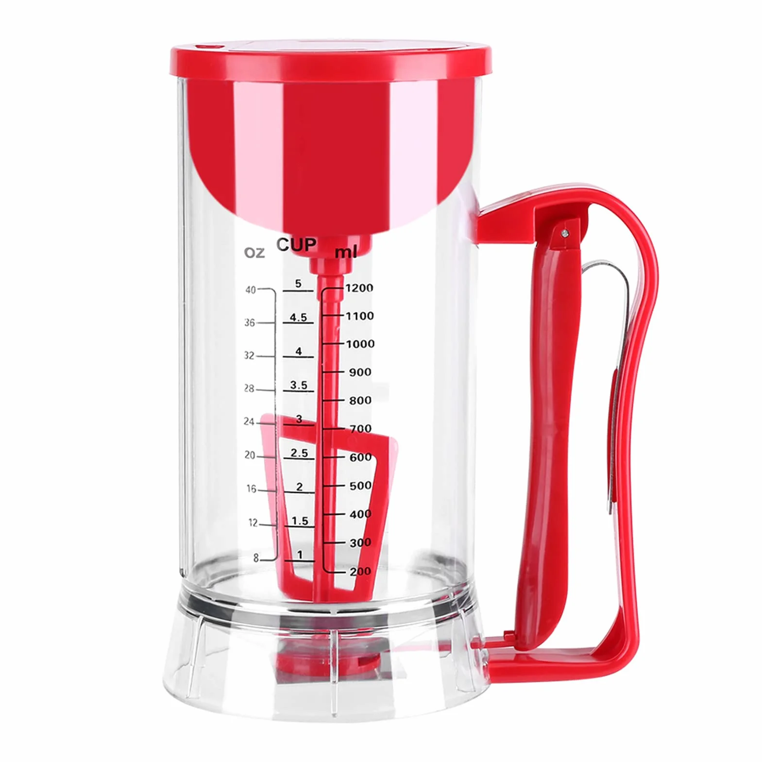 Dispensador de Masa Eléctrico 2 en 1, 1200mL, con Mezclador y Porcionador para Tartas, Waffles, Crepes, Tortitas, con Tapa y Balanza
