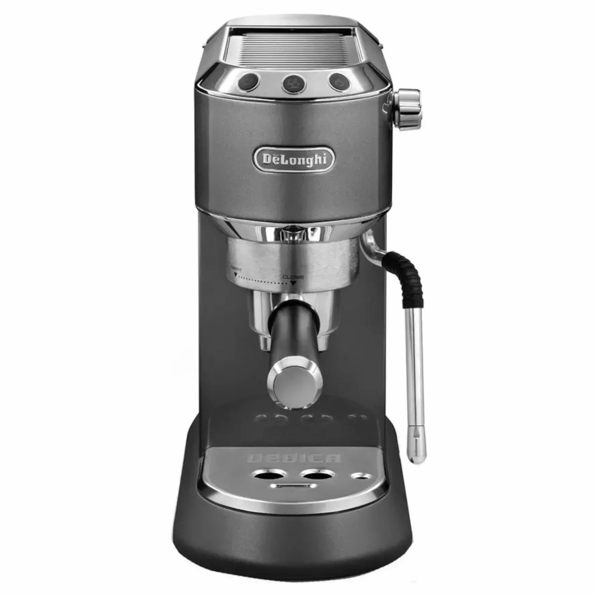 De'Longhi Dedica Arte EC885.GY, Máquina de Café Tradicional de Bomba, Máquina de Café Manual, Varilla de Vapor My LatteArt, Diseño Compacto de 15 cm de Ancho, Apto para Tazas de hasta 13 cm, Gris