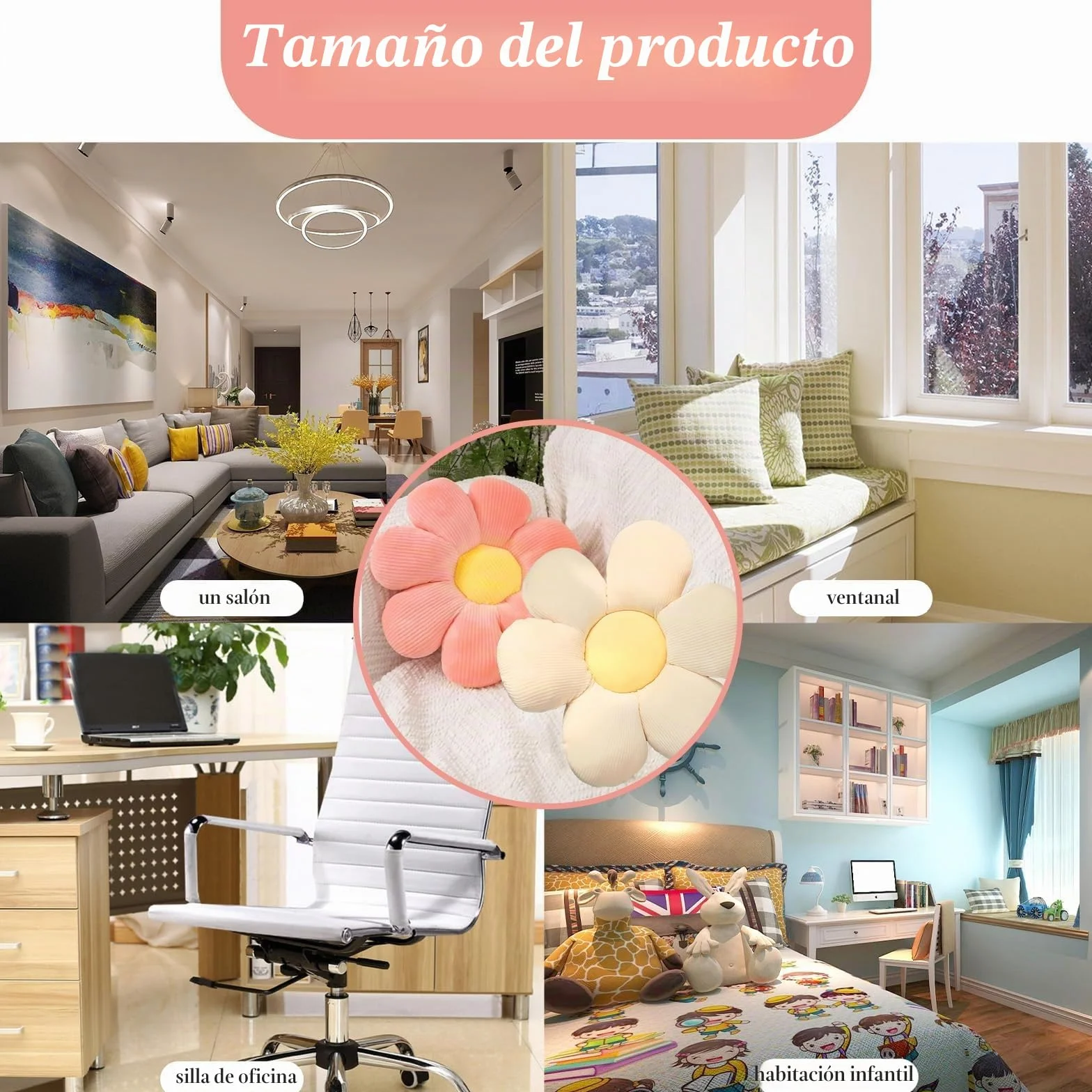 2 Piezas Cojines de Flores, 40x40cm Cojín de Asiento con Forma De Flor De Margarita, Cojines Sofa, Infantiles, Linda Flor Cojín De Felpa Tatami Almohada para(Rosa y Blanco)