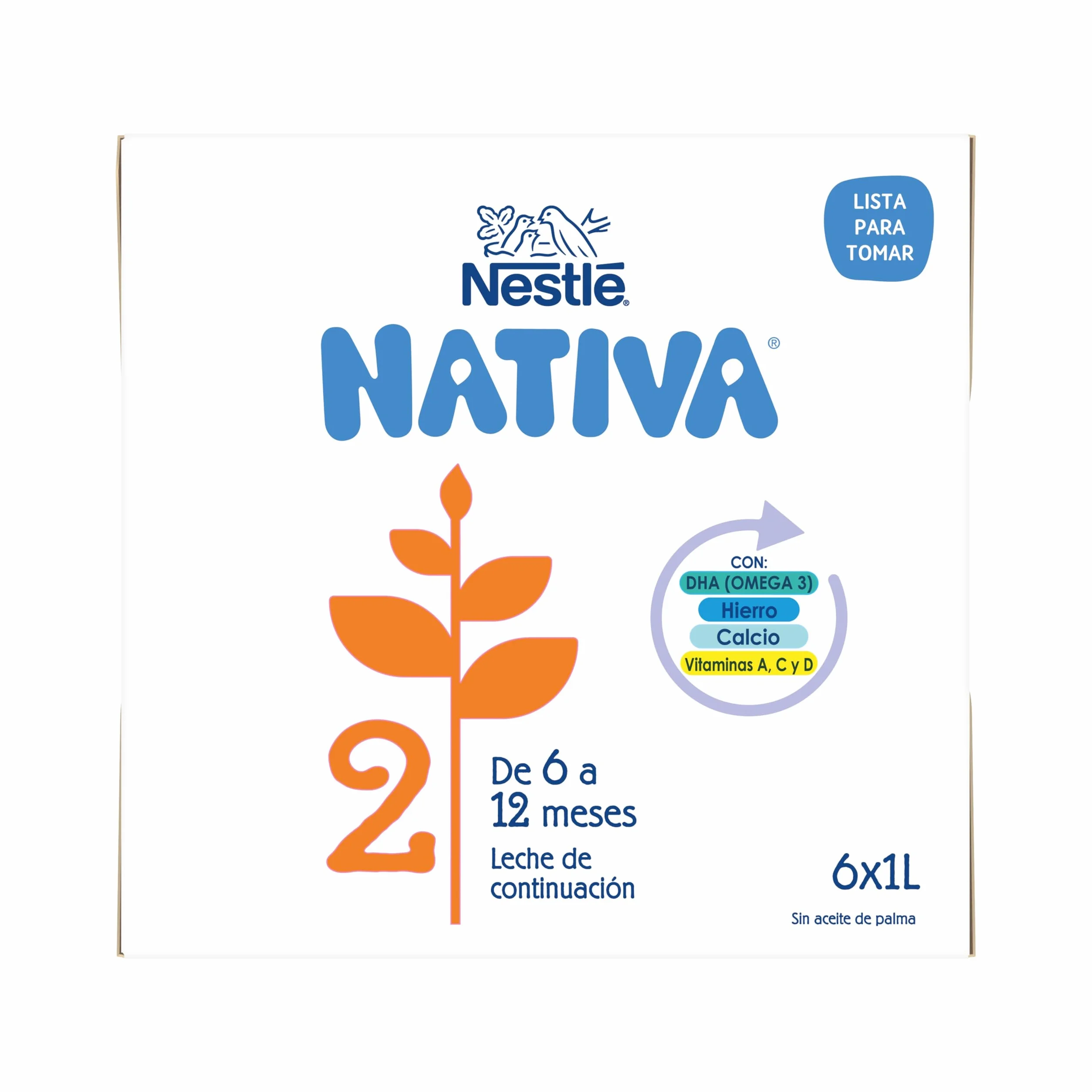 Nestlé Nativa 2 Leche de continuación líquida para bebés 6 meses 6x1L