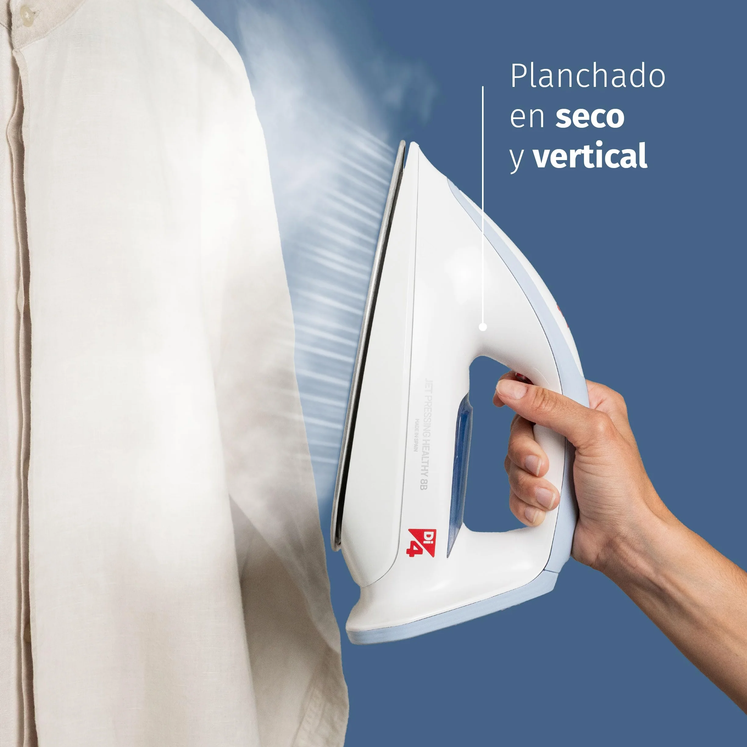 DI4 Centro de Planchado Jet Pressing Healthy 8B, 2600W, Golpe de Vapor 700gr, Vapor Continuo 150gr/min, Elimina 99,99% de Virus y Bacterias, Tecnología SmartCare, Suela 4D PROslide, Blanco