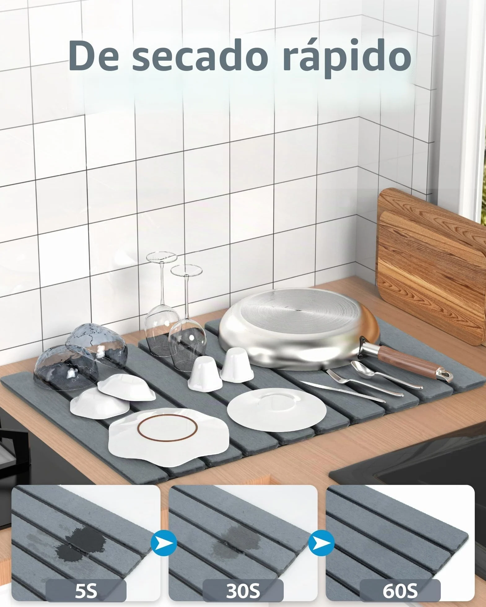 Esterilla de Diatomita Absorbente Antideslizante Secado Rápido 60x39 cm Gris Oscuro