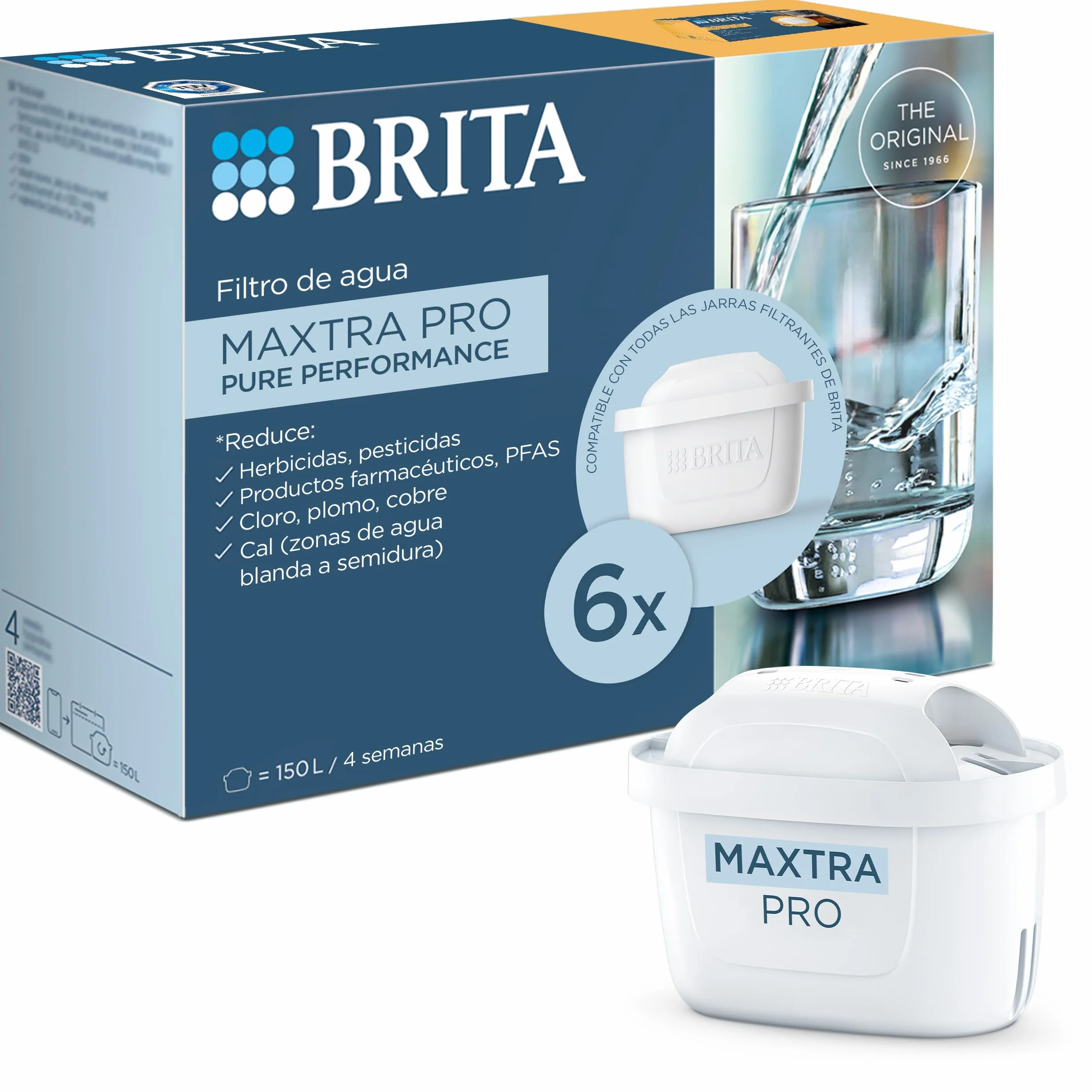 BRITA MAXTRA PRO Pure Performance All-in-1 Cartucho Filtrante de Agua Pack 6 - Recambio Original para Jarras BRITA