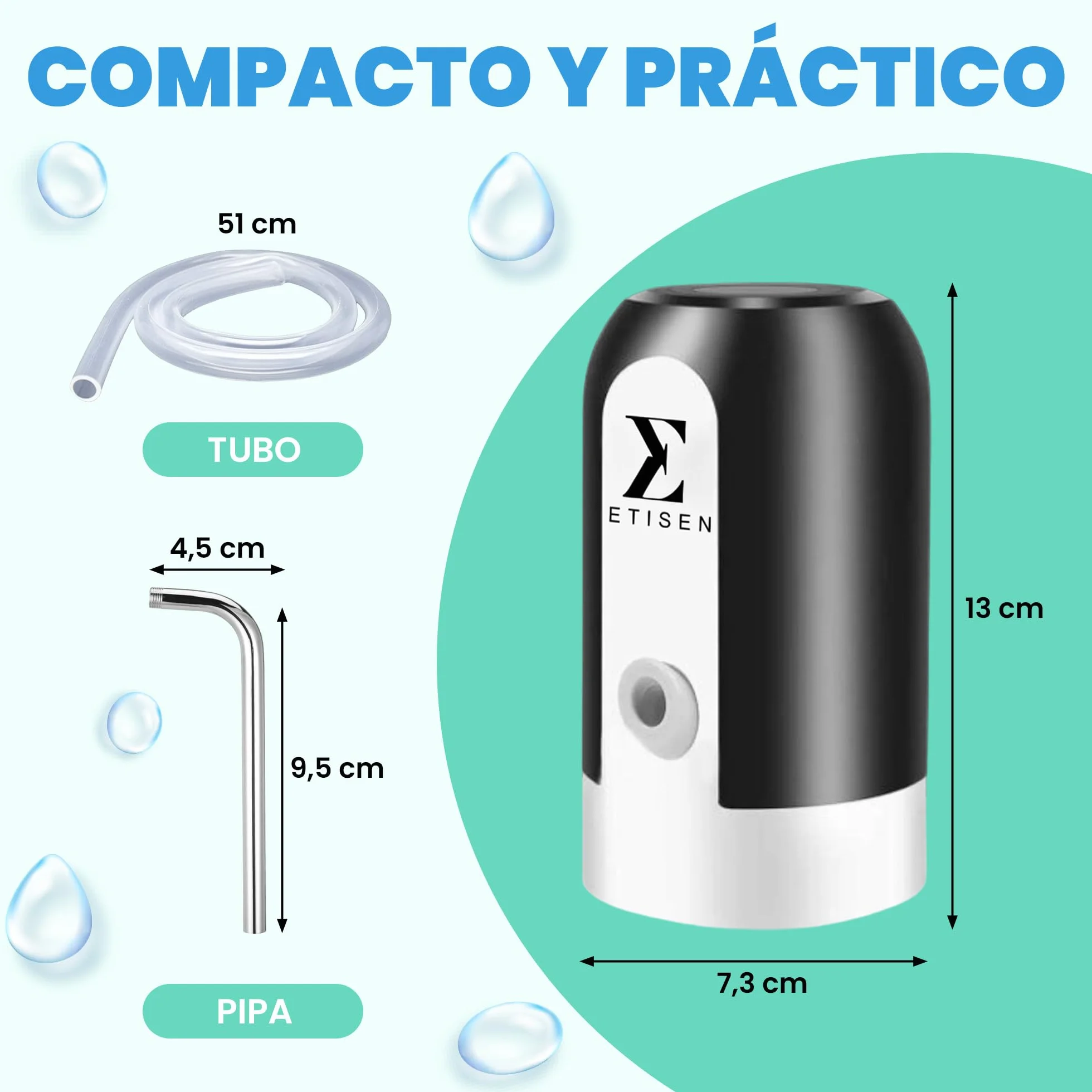 Dispensador de Agua, Grifo eléctrico para garrafas de Agua fría, Bomba dosificadora con Dos adaptadores. 5.7L, 10L, 11.3L, 15L, 18.9L.