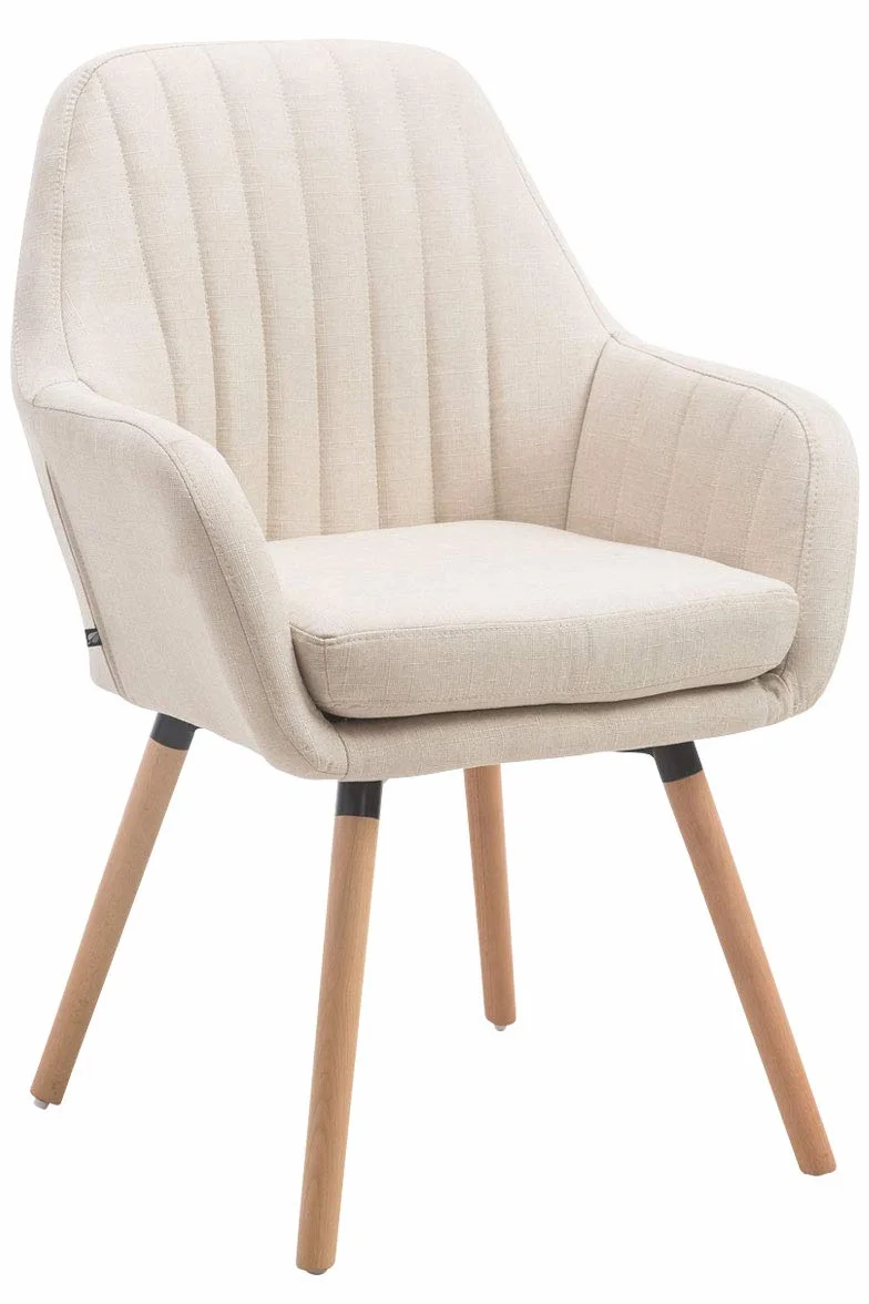 Silla de Visita Florian Tapizada en Tela, Butaca de Salón Nórdica, Silla Comedor Acolchada 53cm Altura Asiento Crema Natura
