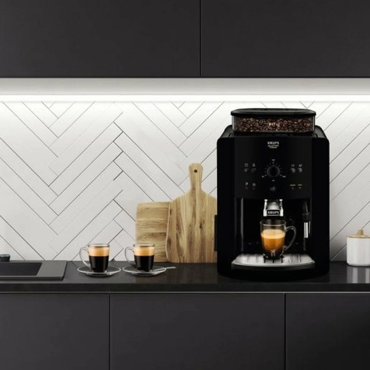 Krups Arábica Cafetera Espresso Automática, 1450 W, 1.7 litros, Acero Inoxidable, Negro
