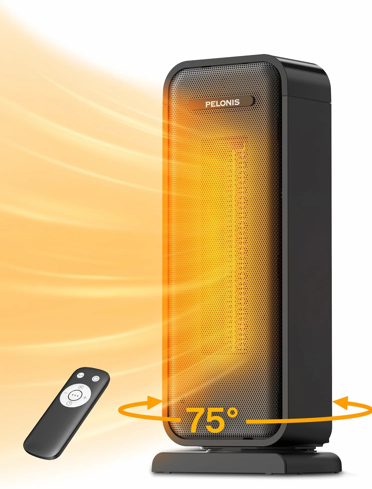 PELONIS Calefactor Eléctrico 2000W Eficiente, Calefactor de Ambiente Compacto Portátil, Cerámica, 2 Ajustes de Termostato, Temporizador 12H, Protección Antivuelco