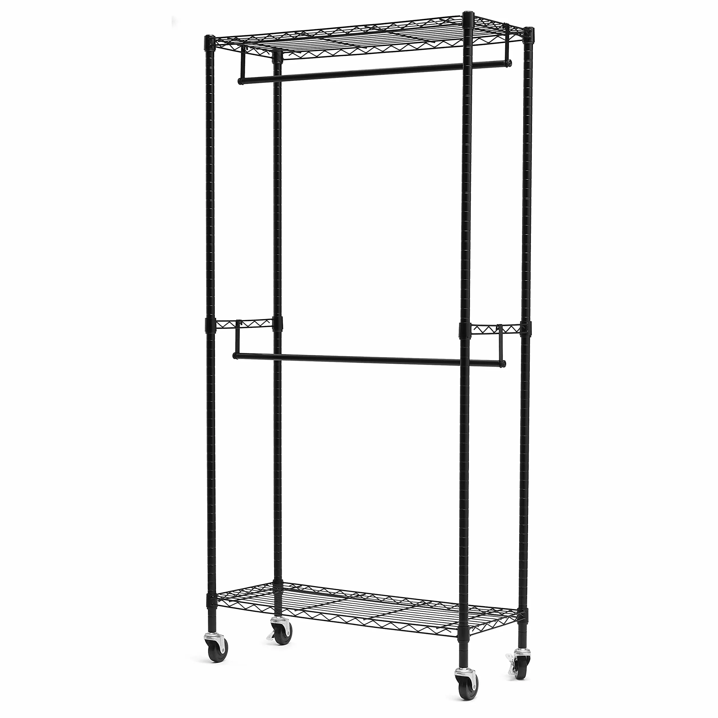 Amazon Basics Perchero de ropa de doble barra con ruedas, Negro 91,4 cm x 35,5 cm x 183 cm