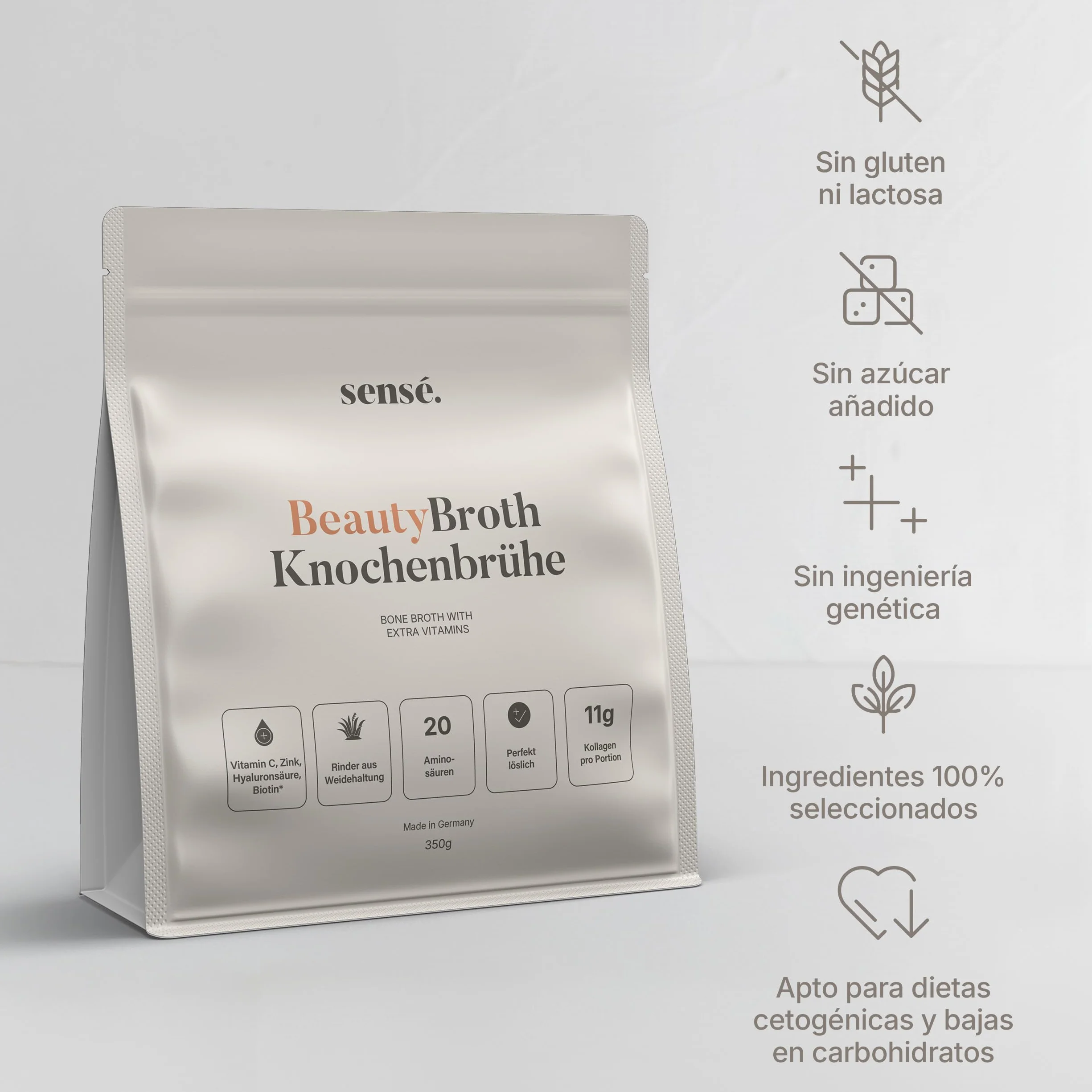 Polvo de caldo de huesos Weiderind bioactivo 350 g colágeno tipos 1,2,3 vitamina C zinc biotina ácido hialurónico