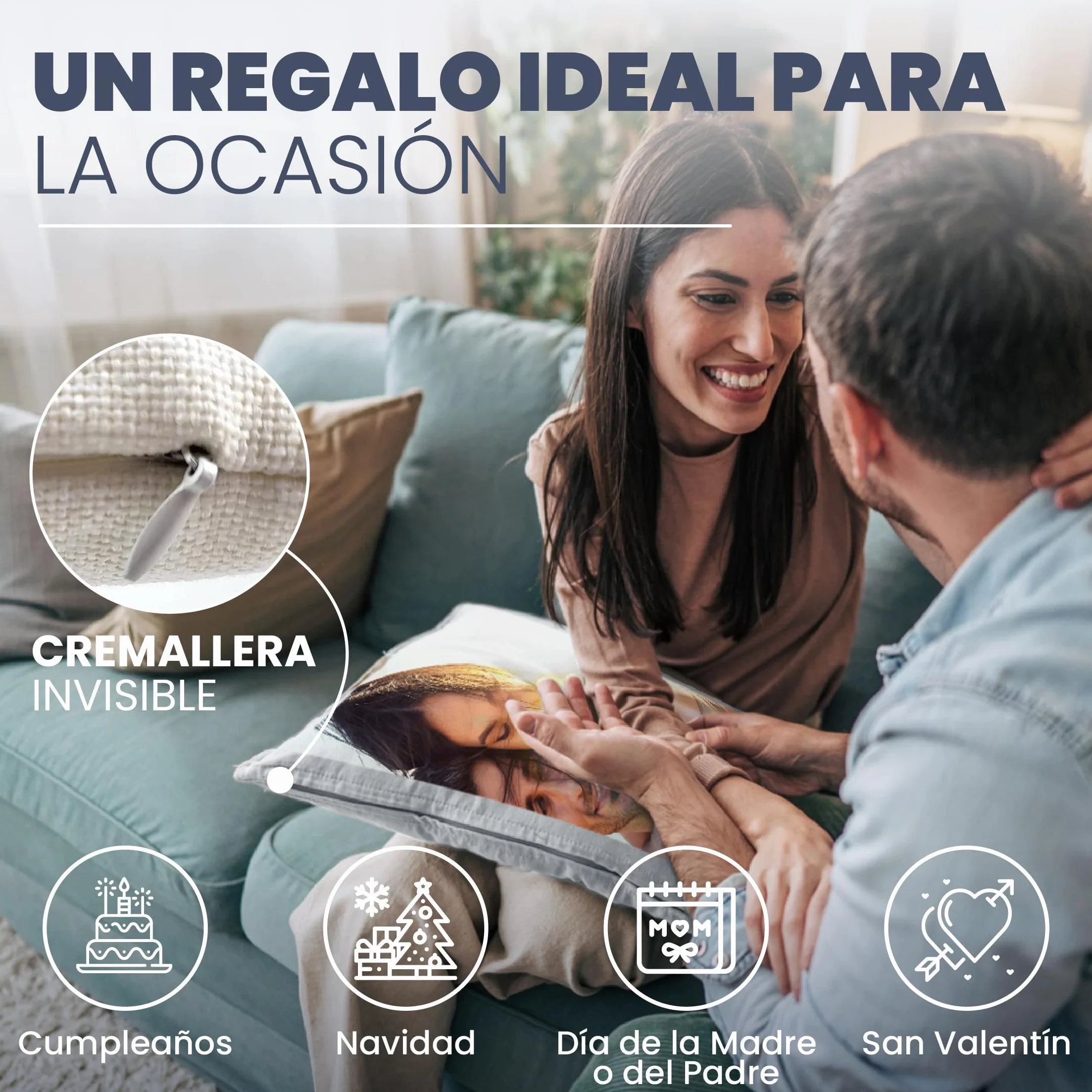 Cojín Personalizado con Foto y Texto 2 Caras Tipo Lino Con Relleno