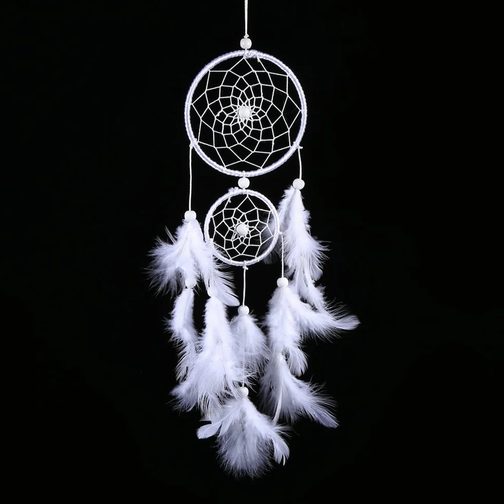 Nikou Atrapasueños Blanco, atrapasueños de Plumas Blancas, Estilo Indio, Cuentas de Madera, campanillas de Viento, Colgante para Colgar en la Ventana de la Pared del hogar Decoración