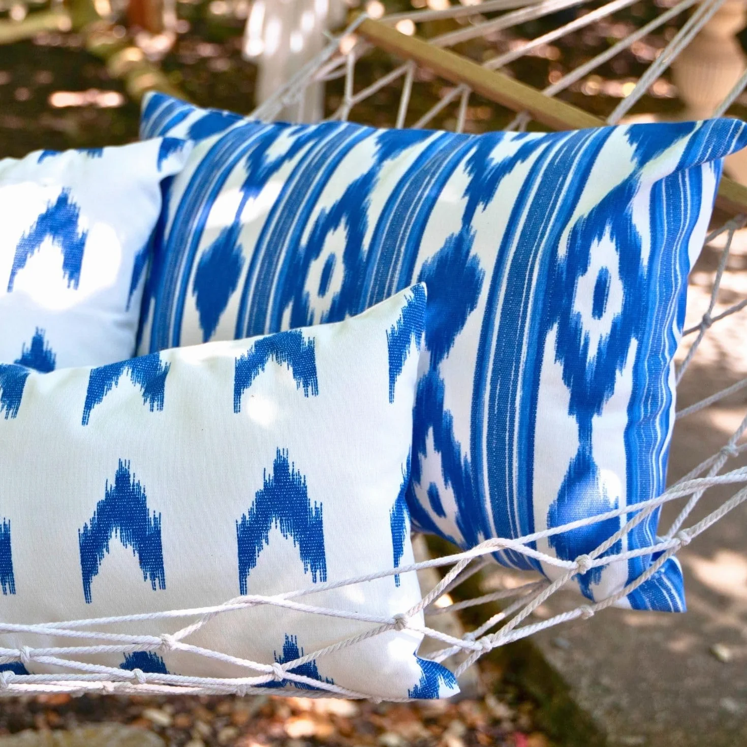 Fundas de Cojines para Sofá de Jardín Ikat Mediterráneo 30x50 cm Set de 2 Azul