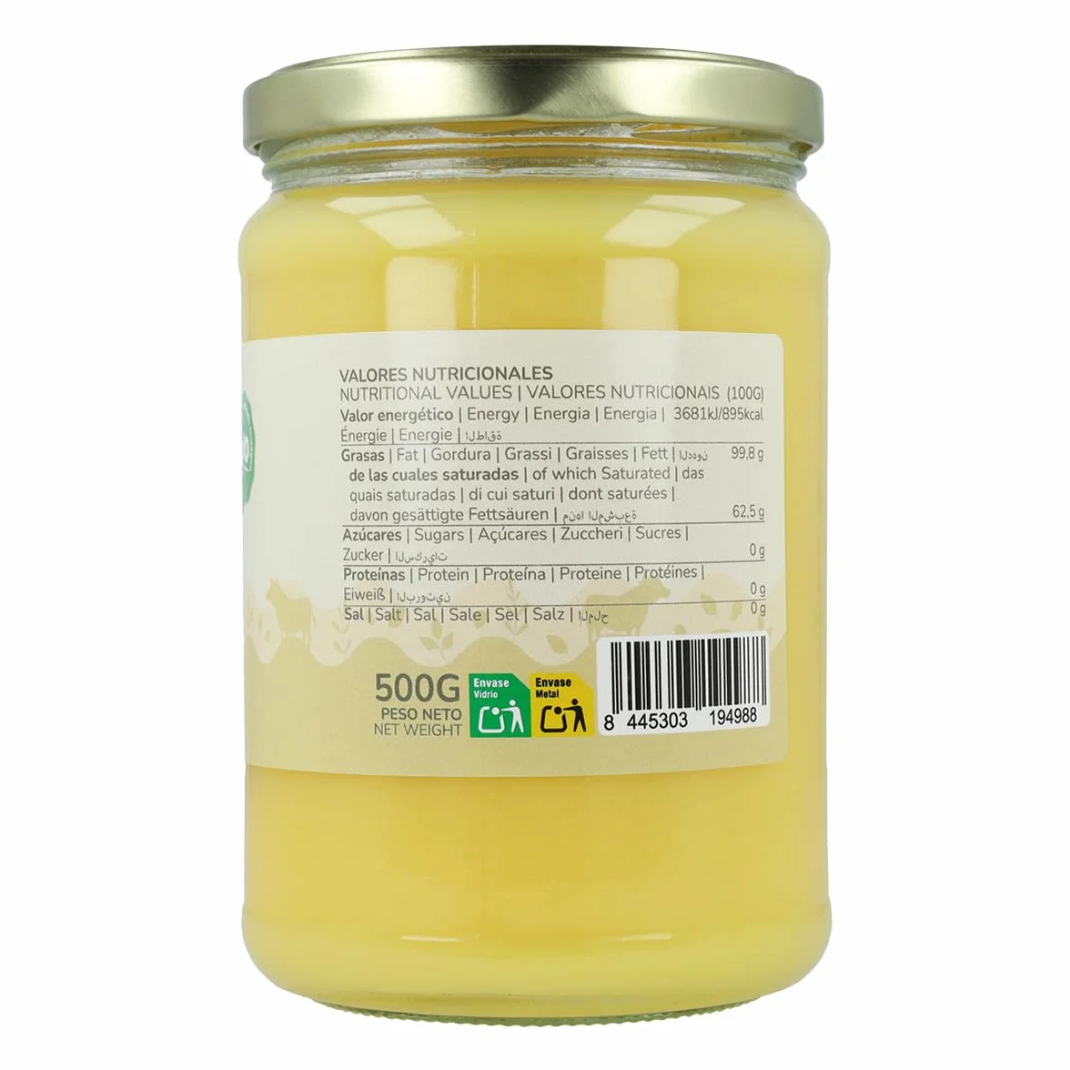 Ghee mantequilla clarificada ecológica 500 g Apta para dietas keto y paleo Sin lactosa ni gluten