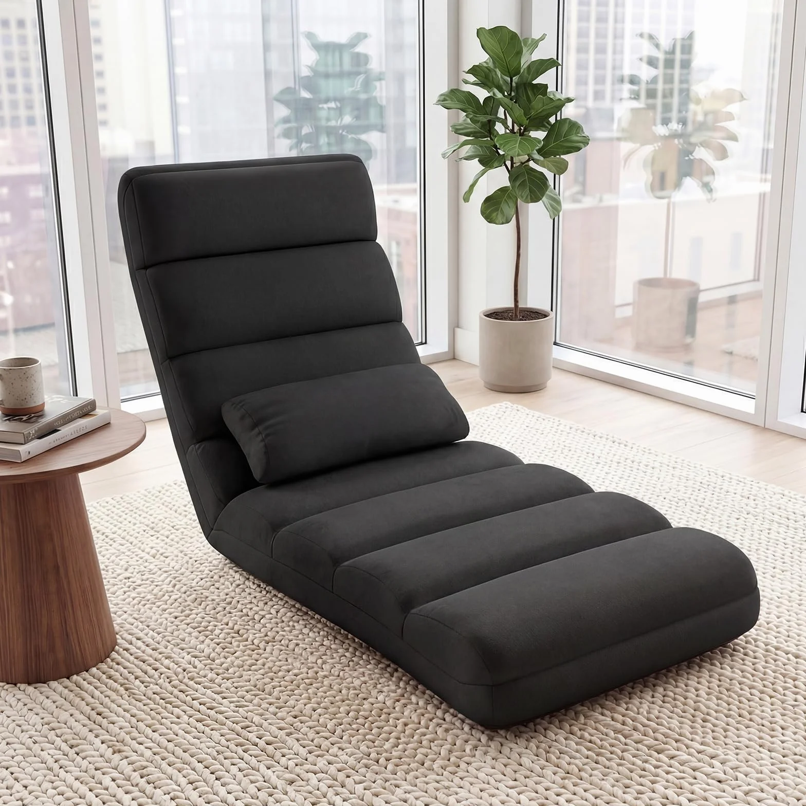 COSTWAY Sillón Cama Plegable en 5 Posiciones, Silla de Suelo con Respaldo Ajustable, Sofá Perezoso Individual con Reposacabezas Ideal para Jugar, Dormir, y Leer, Capacidad de Carga de 100 kg (Negro)