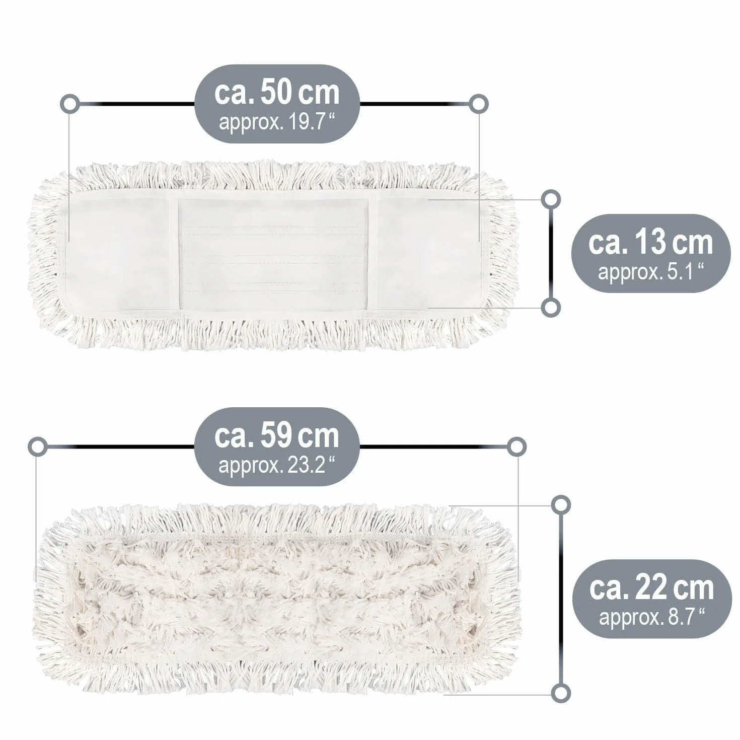 com-four® 4X paño de Limpieza Premium - paño de Repuesto de Microfibra para trapeador de Piso - trapeador de Limpieza Interior de 50 cm de Ancho - Lavable hasta 60°C (4 Piezas - Blanco - 50cm)