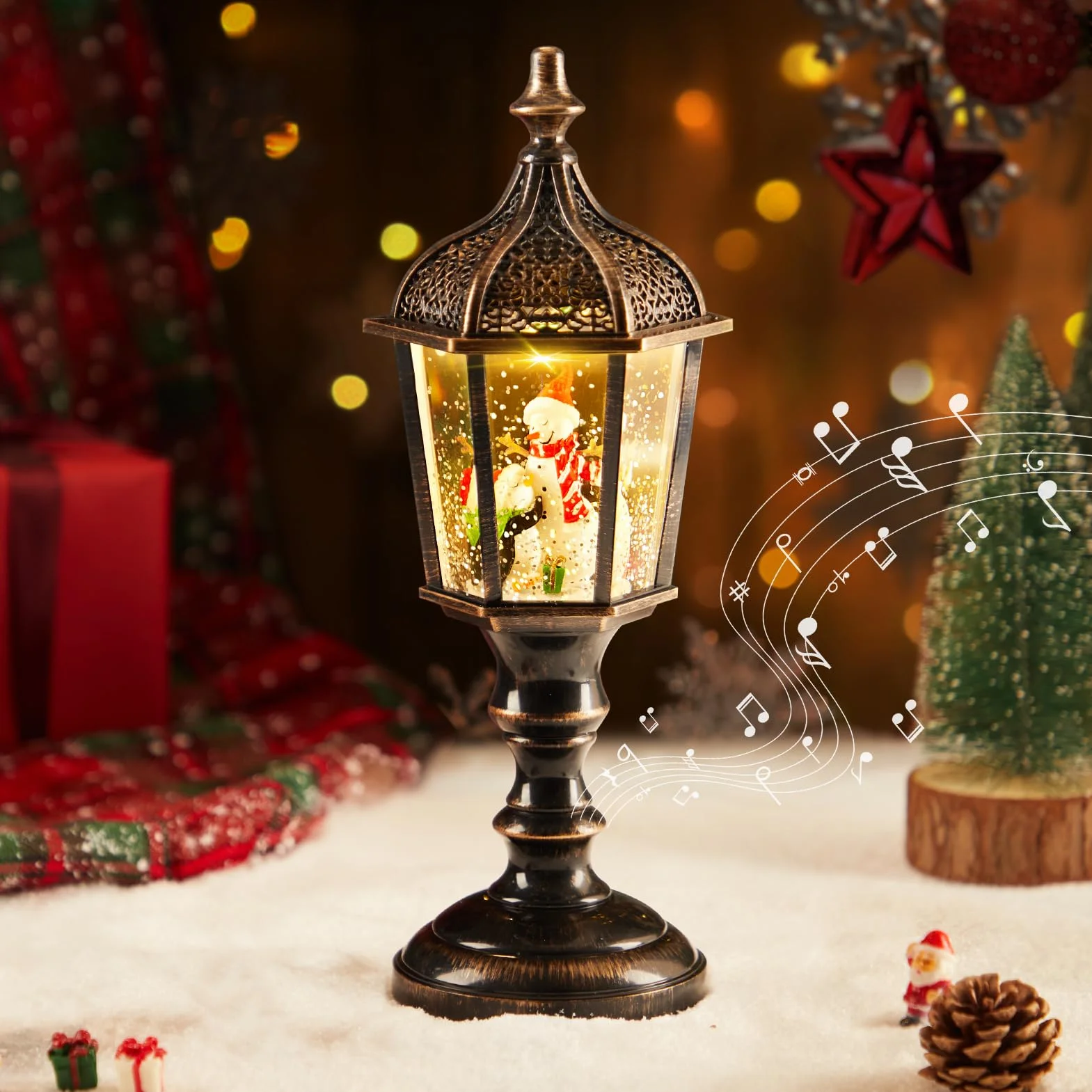 Linterna de globo de nieve LED Navidad con música Farolillo retro Decoración Regalo