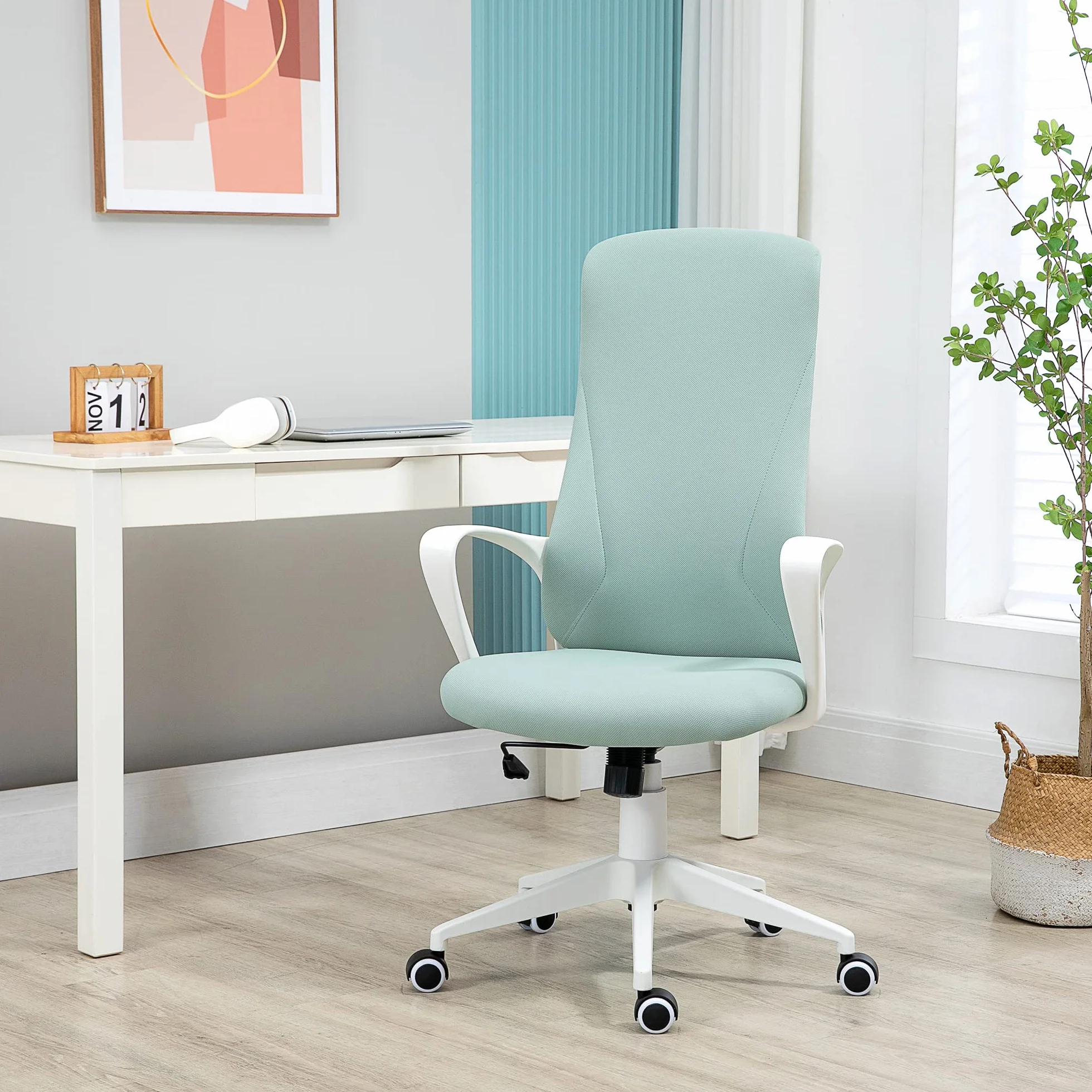 Vinsetto Silla de Oficina Giratoria con Altura Ajustable, Respaldo Alto 62x56x110-119.5 cm Verde