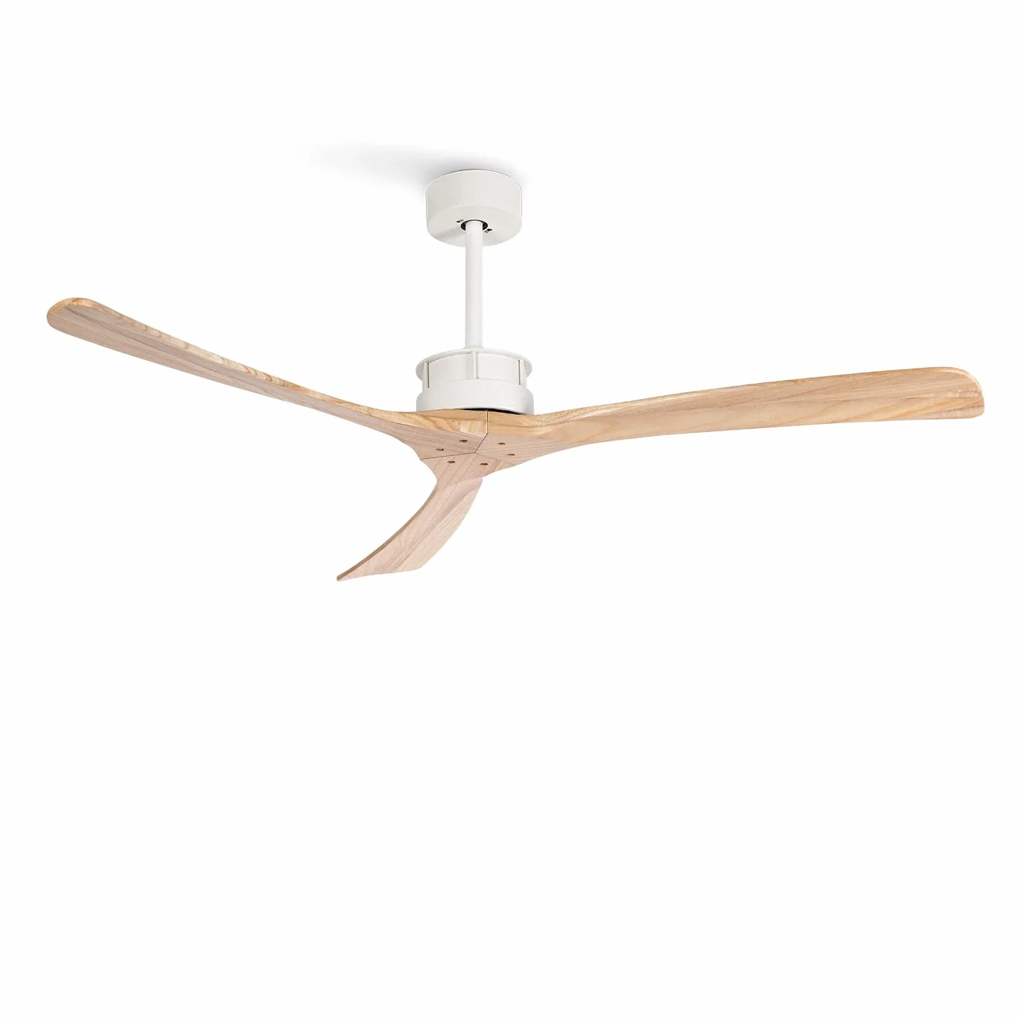 CREATE / WINDLARGE/Ventilador de techo blanco aspas madera natural con mando / 40W, XL, silencioso, 6 velocidades, Ø152 cm, temporizador, 2 alturas, función verano-invierno