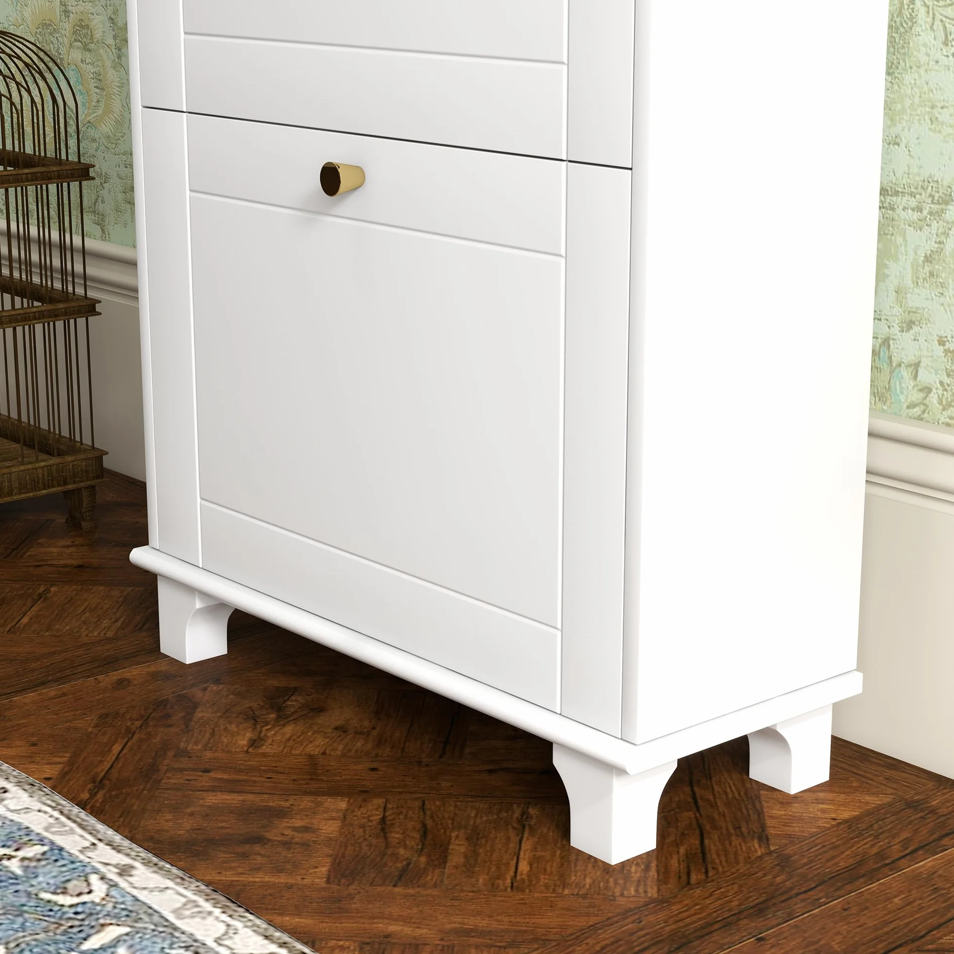 HOMCOM Mueble Zapatero Estrecho Zapatero Entrada Recibidor con 2 Cajones Abatibles y 1 Cajón Extraíble para 8 Pares de Zapatos para Pasillo 60x23,5x98,5 cm Blanco