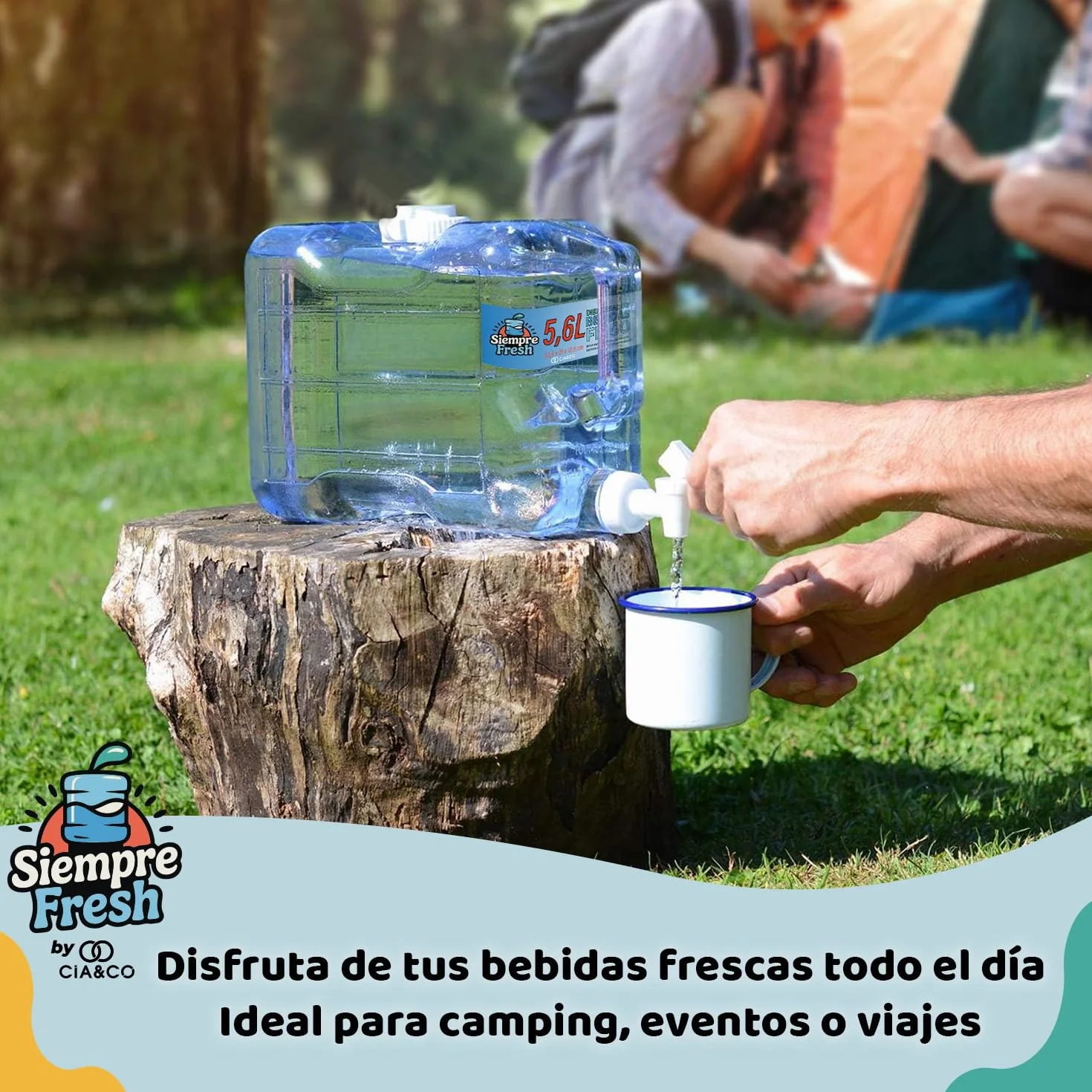 Dispensador de Agua Fría para Nevera 4,2 L by Cia&Co | Garrafa compacta 39x21x7,5 con Asa Ergonómica, Grifo de Doble Función y Tapón - Reutilizable y Duradera, Bebidas Frías en Casa, Playa, Camping