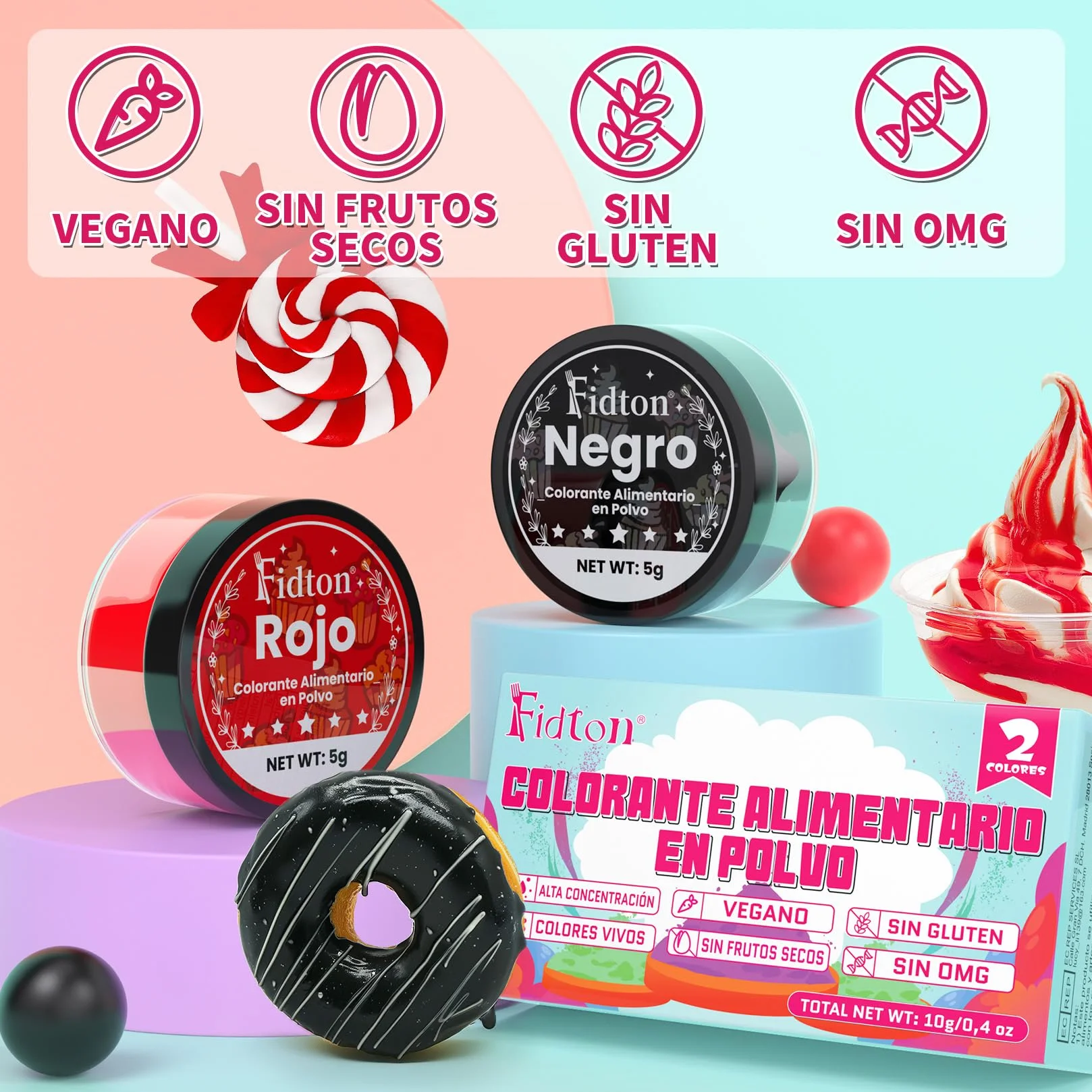 Colorante Alimentario en Polvo 2 Colores Ultra Alta Concentración Reposteria Soluble en Agua Rojo y Negro 5 g