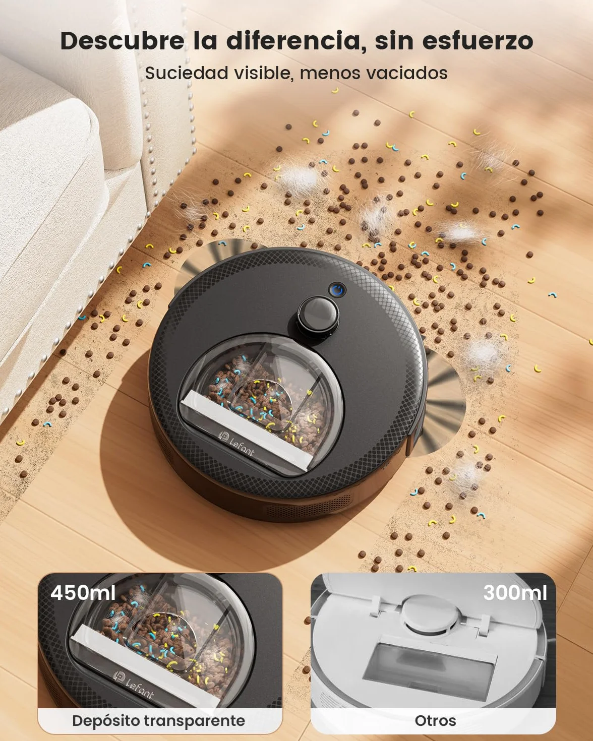 Lefant M330 Pro Robot Aspirador y Fregasuelos 3 en 1, 5000Pa Succión, Navegación dToF, 150min