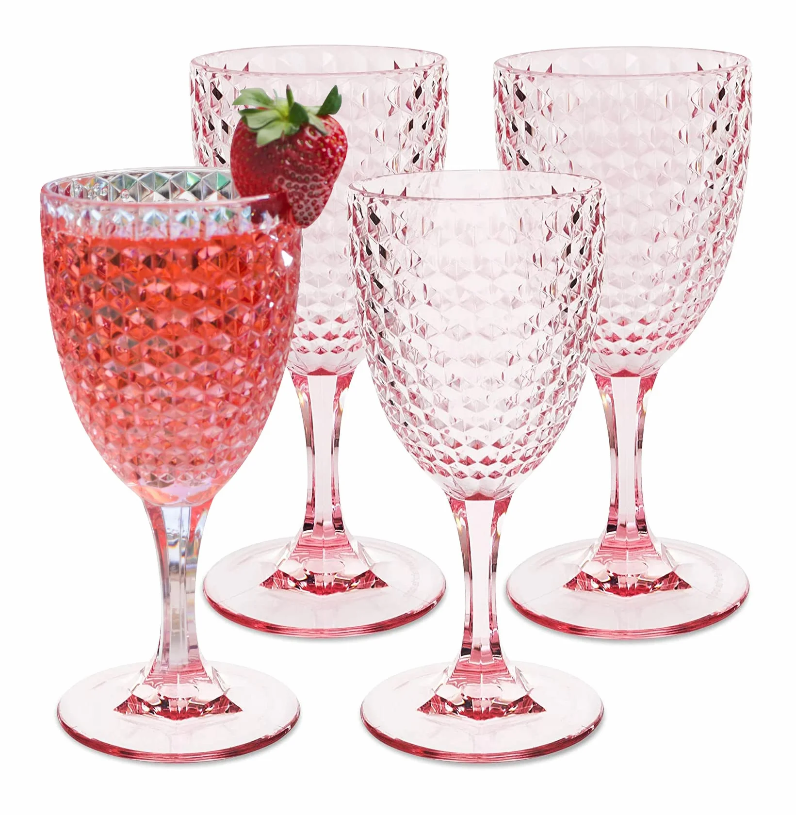 BELLAFORTE - Copa de vino de plástico Tritan inastillable, 12 onzas, juego de 4, vasos Laguna Beach, cristalería irrompible para uso en interiores y exteriores, vasos reutilizables (rosa)