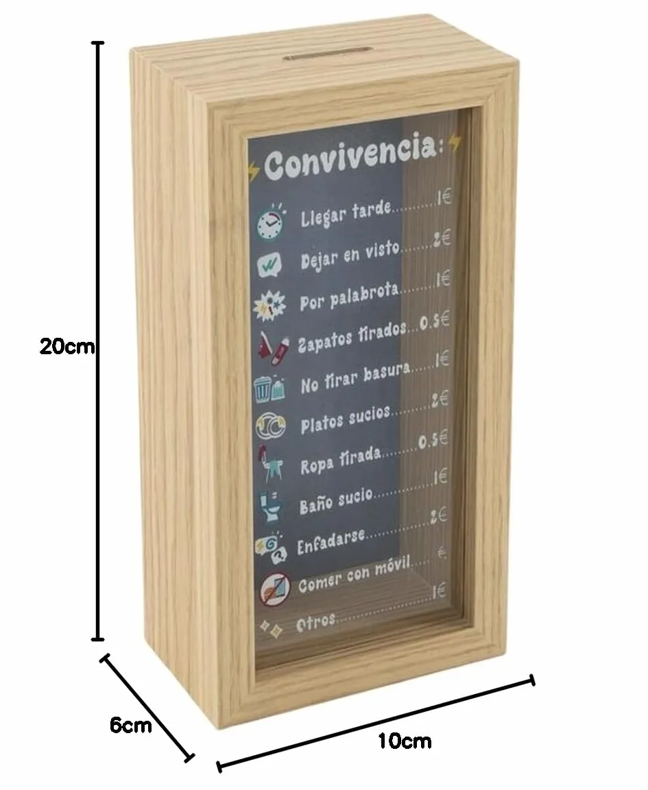 Torre de Ahorro Hucha de Madera y Cristal 20 x 10 x 6 cm Normas Convivencia