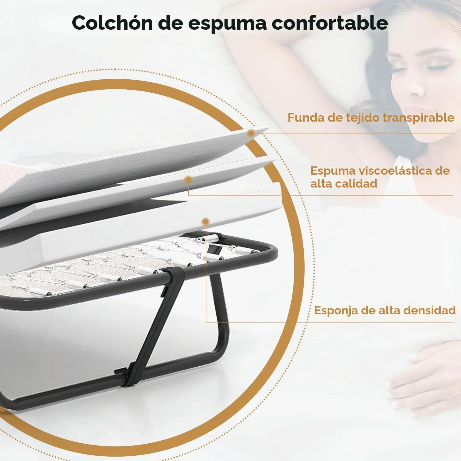 GIANTEX Cama Individual Plegable 80 x 190 cm, Cama de Invitados con Colchón de Espuma Viscoelástica y Estructura de Metal, Lecho Plegable Carga hasta 120 kg, para Hogar, Hotel