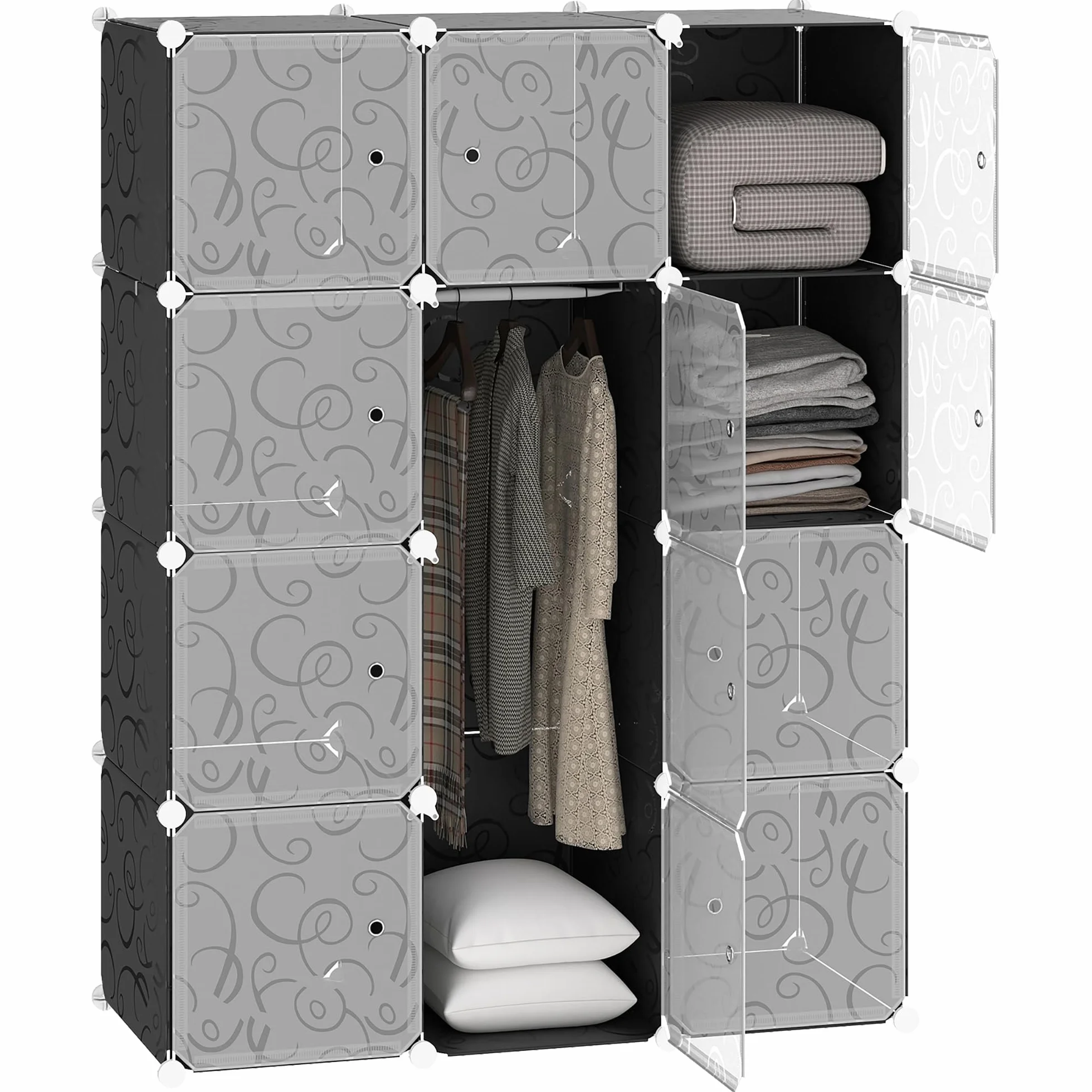 HOMCOM Armario Modular Plástico Estantería 12 Cubos con Puertas