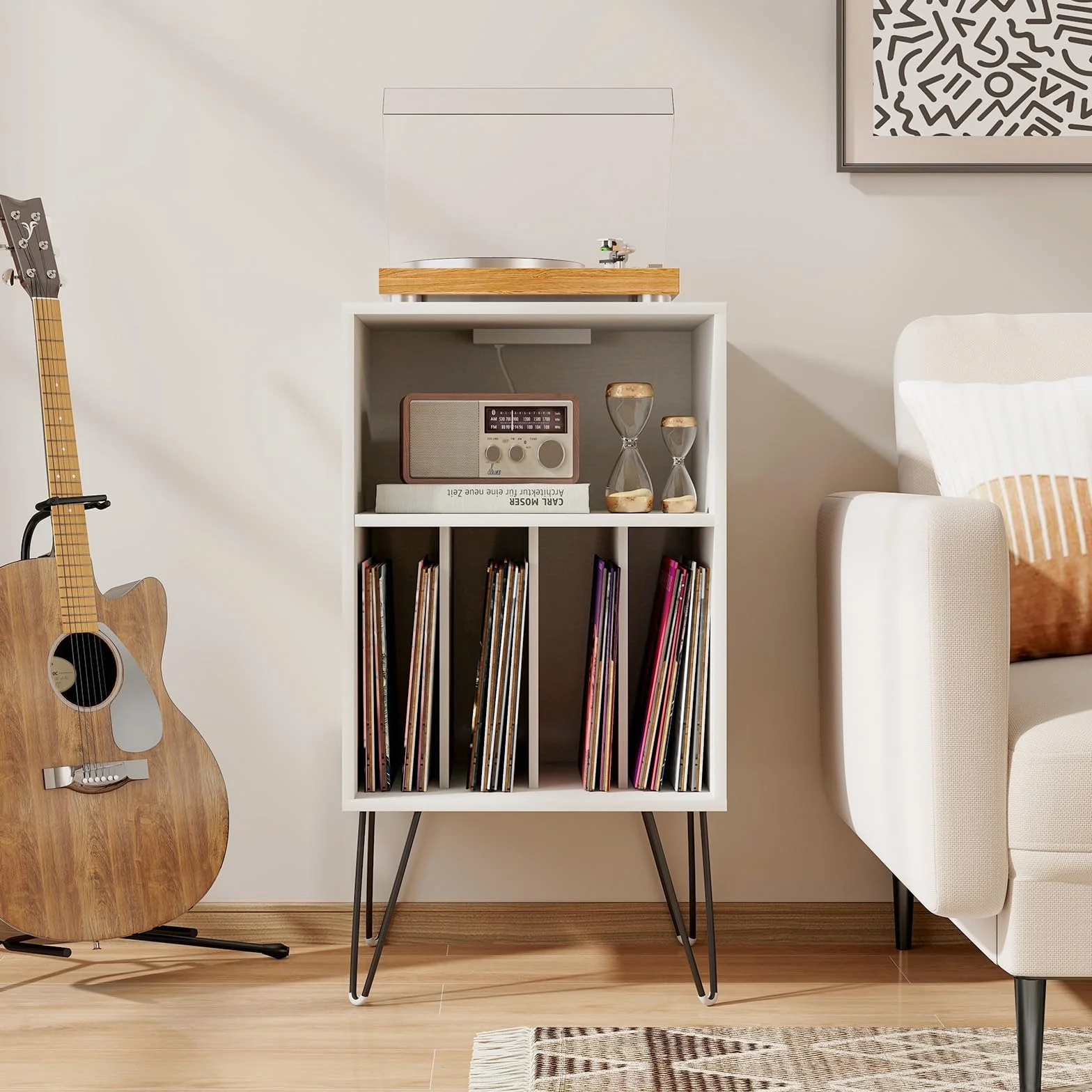 GIANTEX Soporte para Tocadiscos Mueble para Vinilos 48x40x88 cm Blanco
