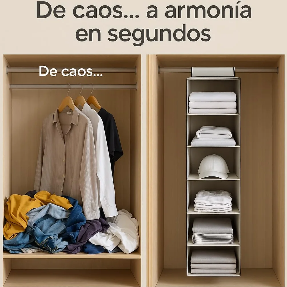 Organizador de Armario Colgante 6 Compartimentos Estantes Plegables Tela No Tejida