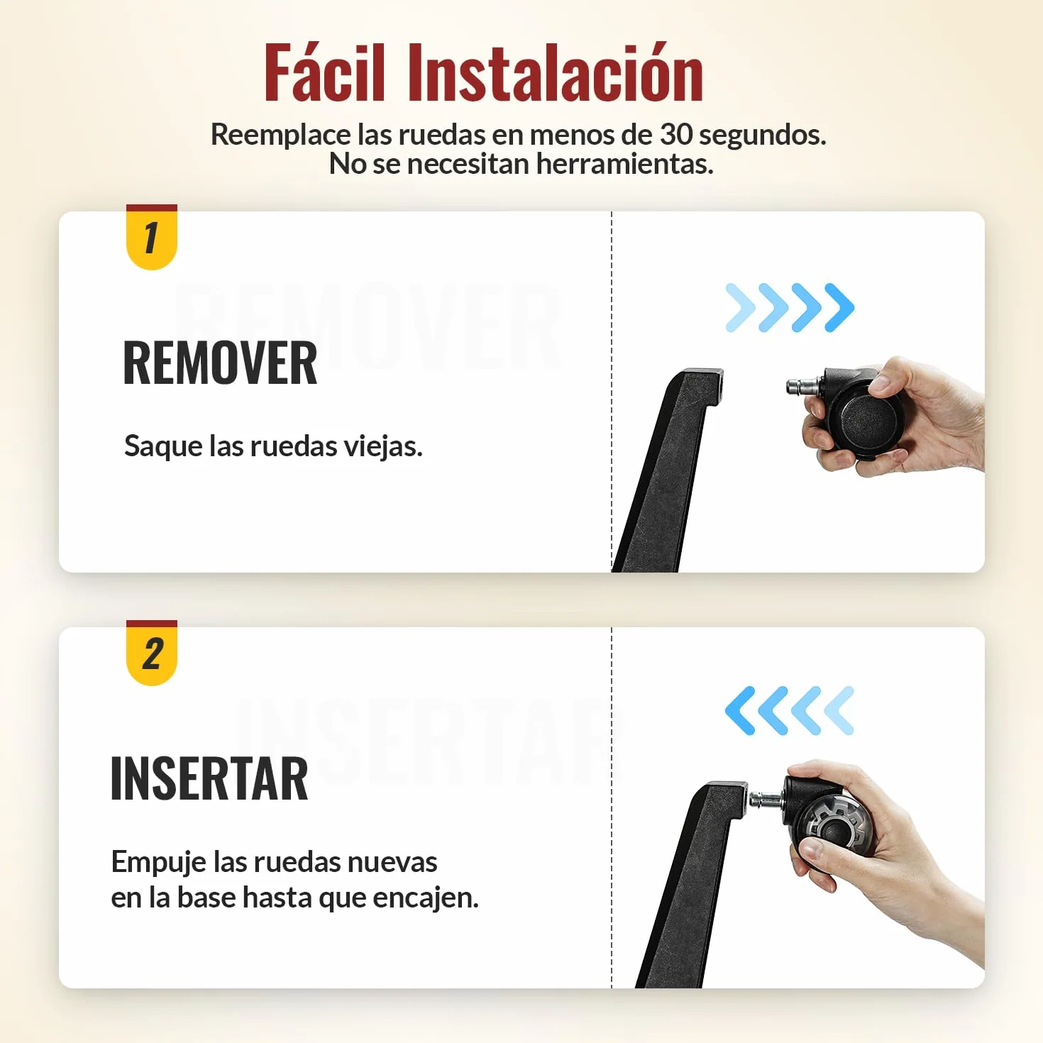 HOLKIE Ruedas Para Silla Oficina 11 x 22 mm Gris Juego de 5 Ruedas de Goma Suaves 360 Grados Rotación