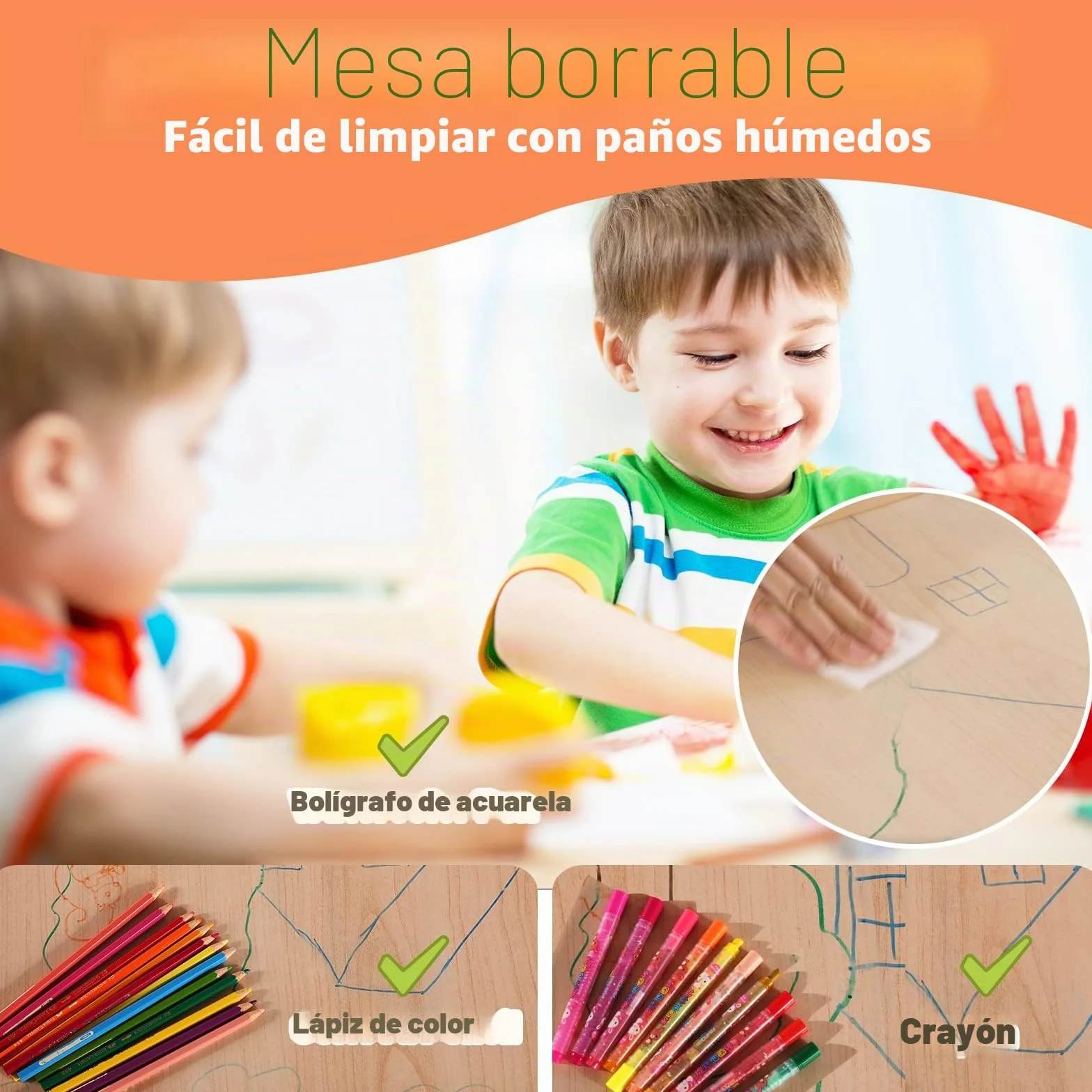 FUNLIO Mesa Infantil con 2 Sillas para Niños de 3 a 8 años, Mesa Niños Infantil de Altura Ajustable, Escritorio Niño Fácil de Limpiar, para Aulas/Hogares, Aprobado por CPC y CE (3 Piezas)