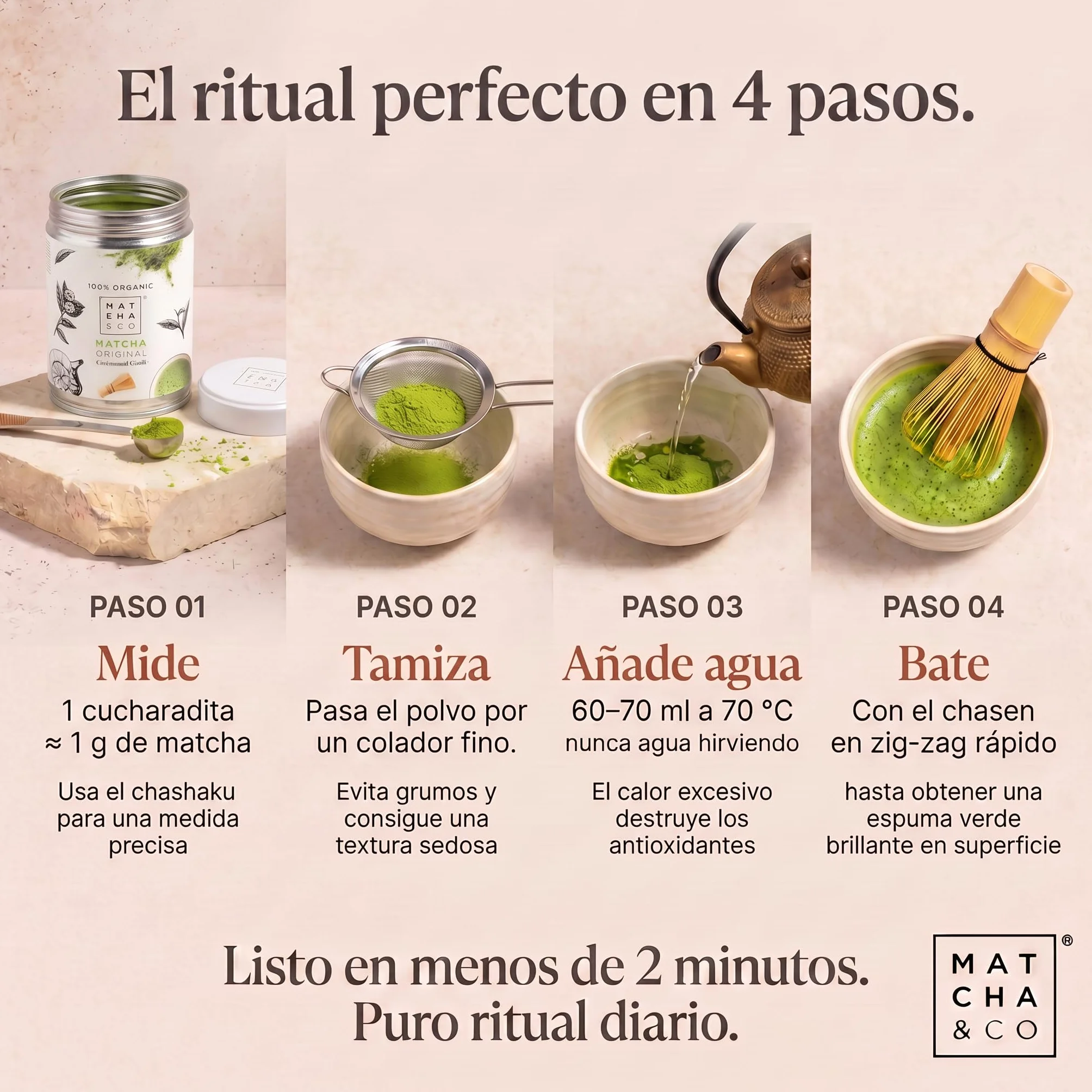 Matcha & CO Té Matcha Original 100% Ecológico Grado Ceremonial en Polvo Orgánico de Japón 80G