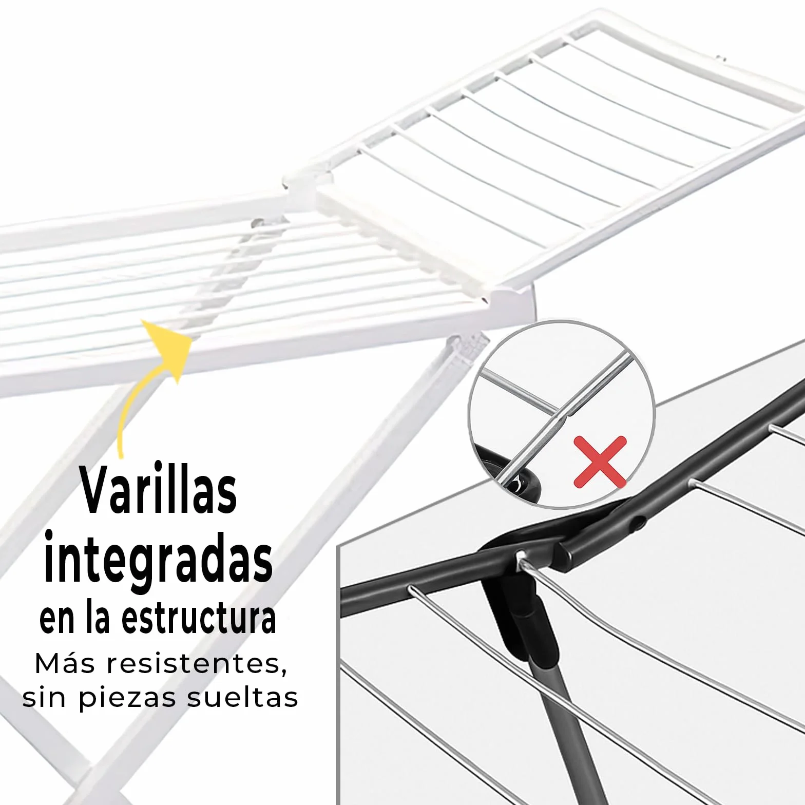 ForenTex Tendedero Plegable de Resina 20 m Alas Bloqueo Seguridad Resistente Sol Blanco